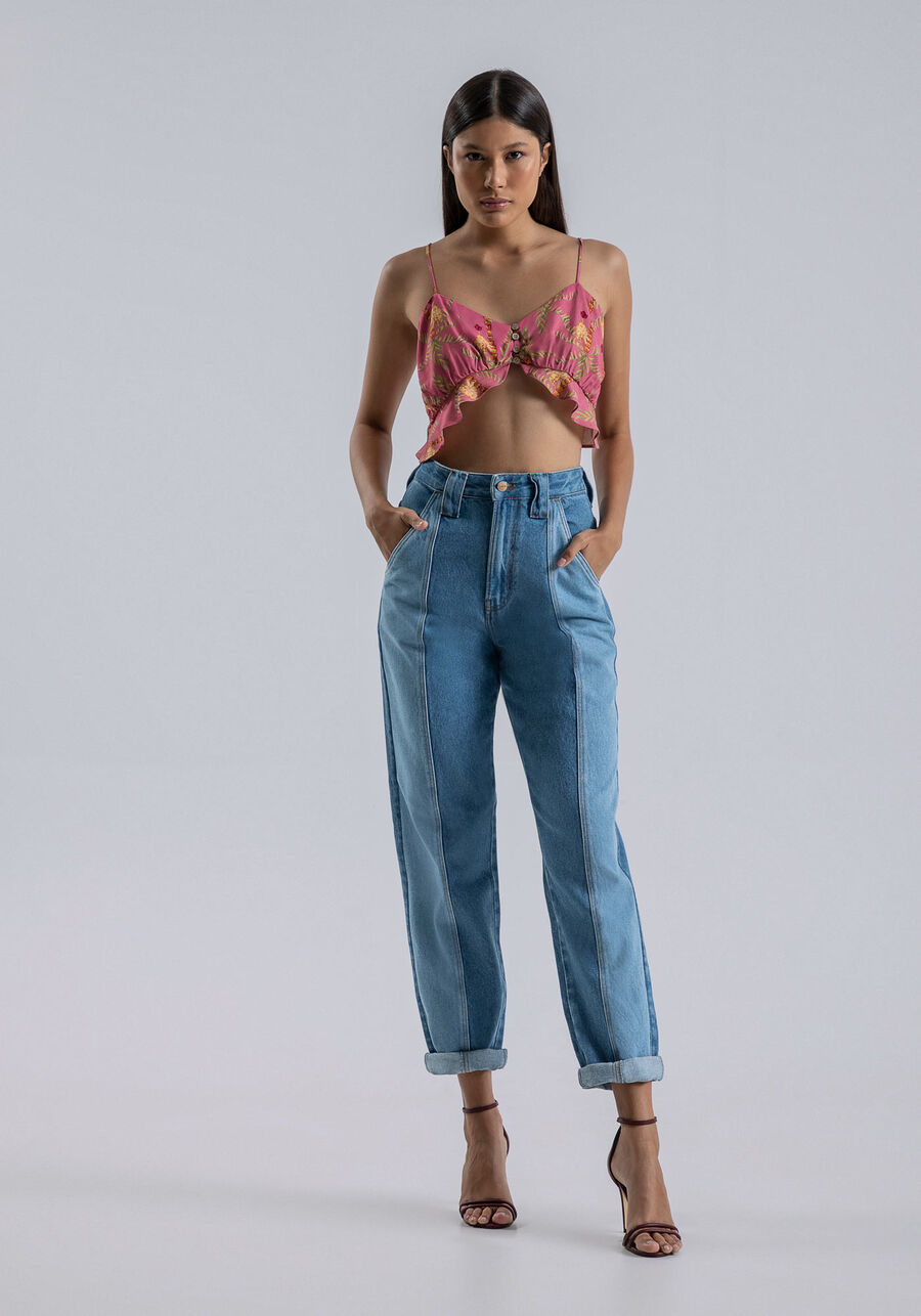 Calça Jeans Mom Cropped com Recortes, . Calça Jeans Mom Cropped com Recortes, , large.