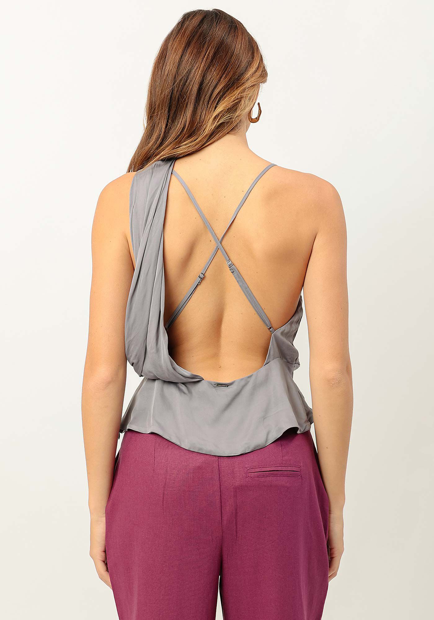 Blusa Assim&eacute;trica com Abertura Costas, , large.