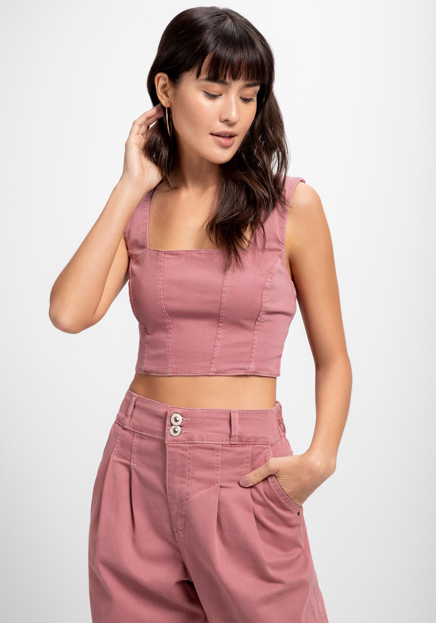 Blusa Sarja Cropped Corset com Decote Quadrado, , large.