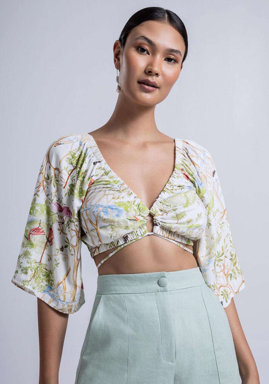 Blusa Estampada em Viscose com Amarração, . Blusa Estampada em Viscose com Amarração, , large.