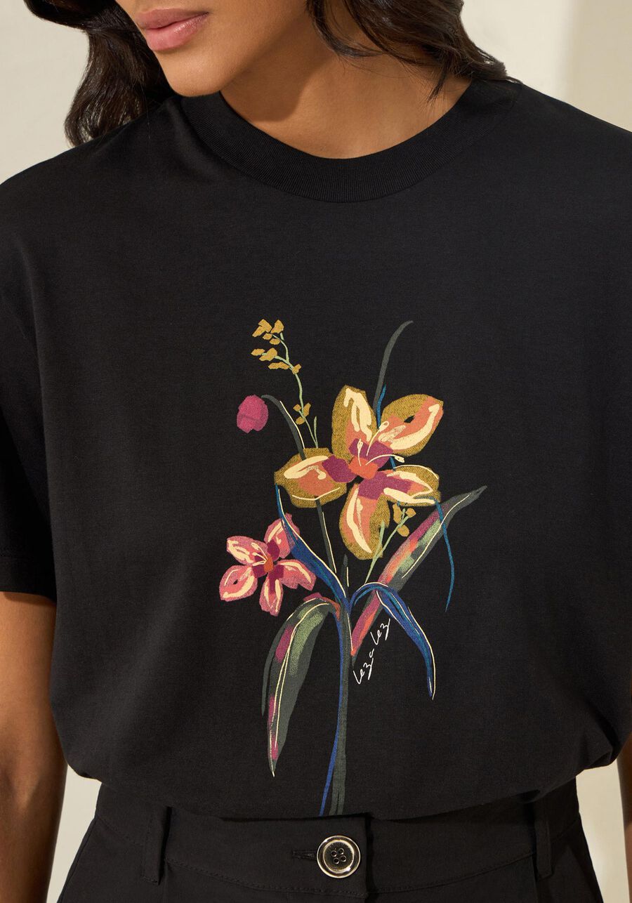T- shirt Com Estampa Em Malha Liocel, PRETO. T- shirt Com Estampa Em Malha Liocel, PRETO, large.