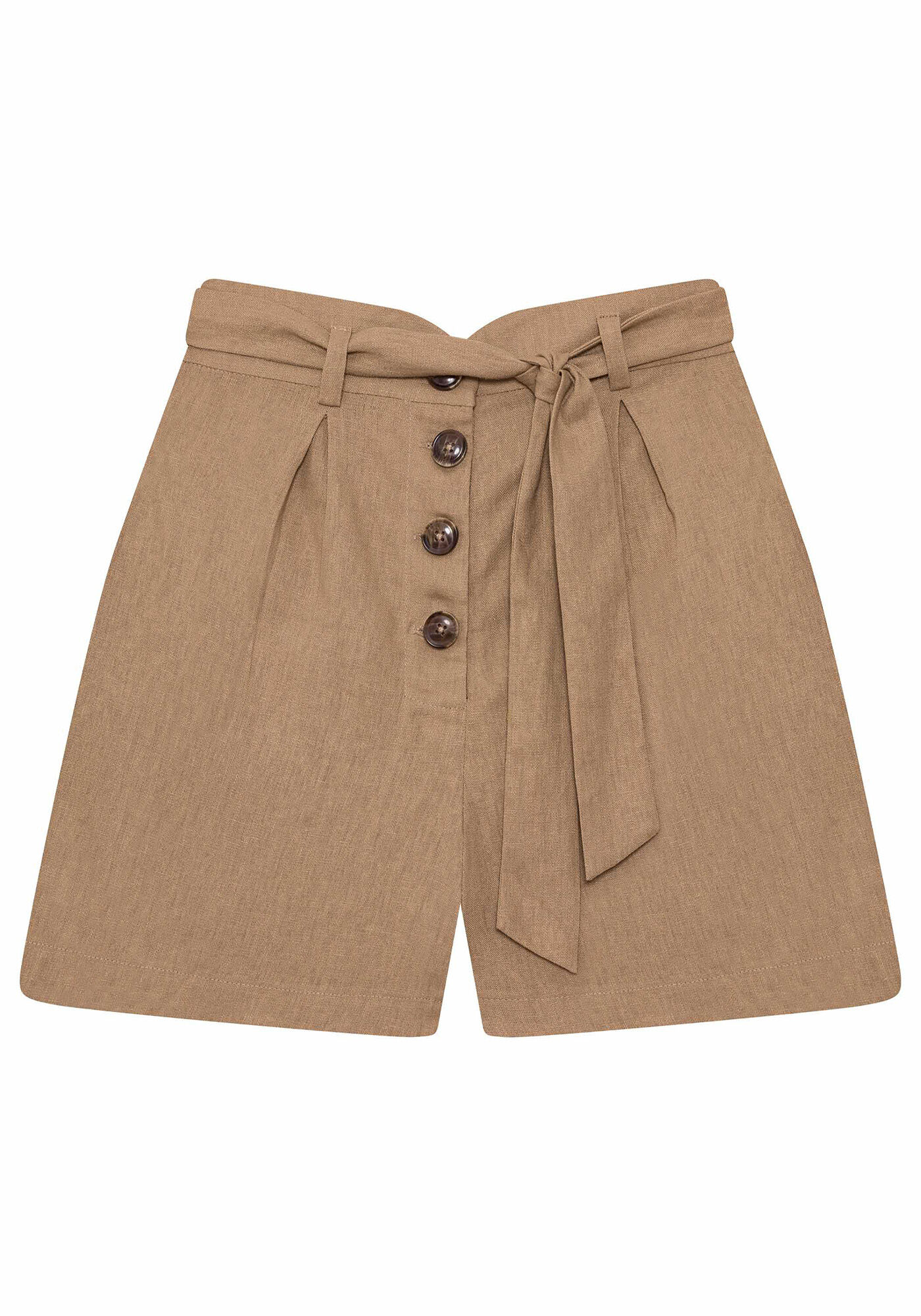 Shorts Linho Bot&otilde;es com Cinto Bege Georgia, , large.