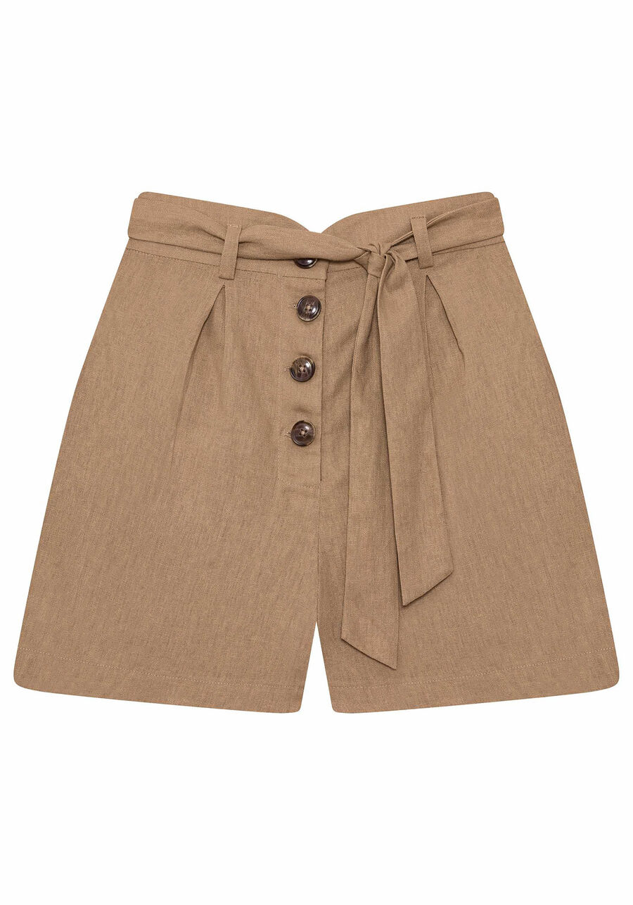 Shorts Linho Botões com Cinto Bege Georgia, . Shorts Linho Botões com Cinto Bege Georgia, , large.
