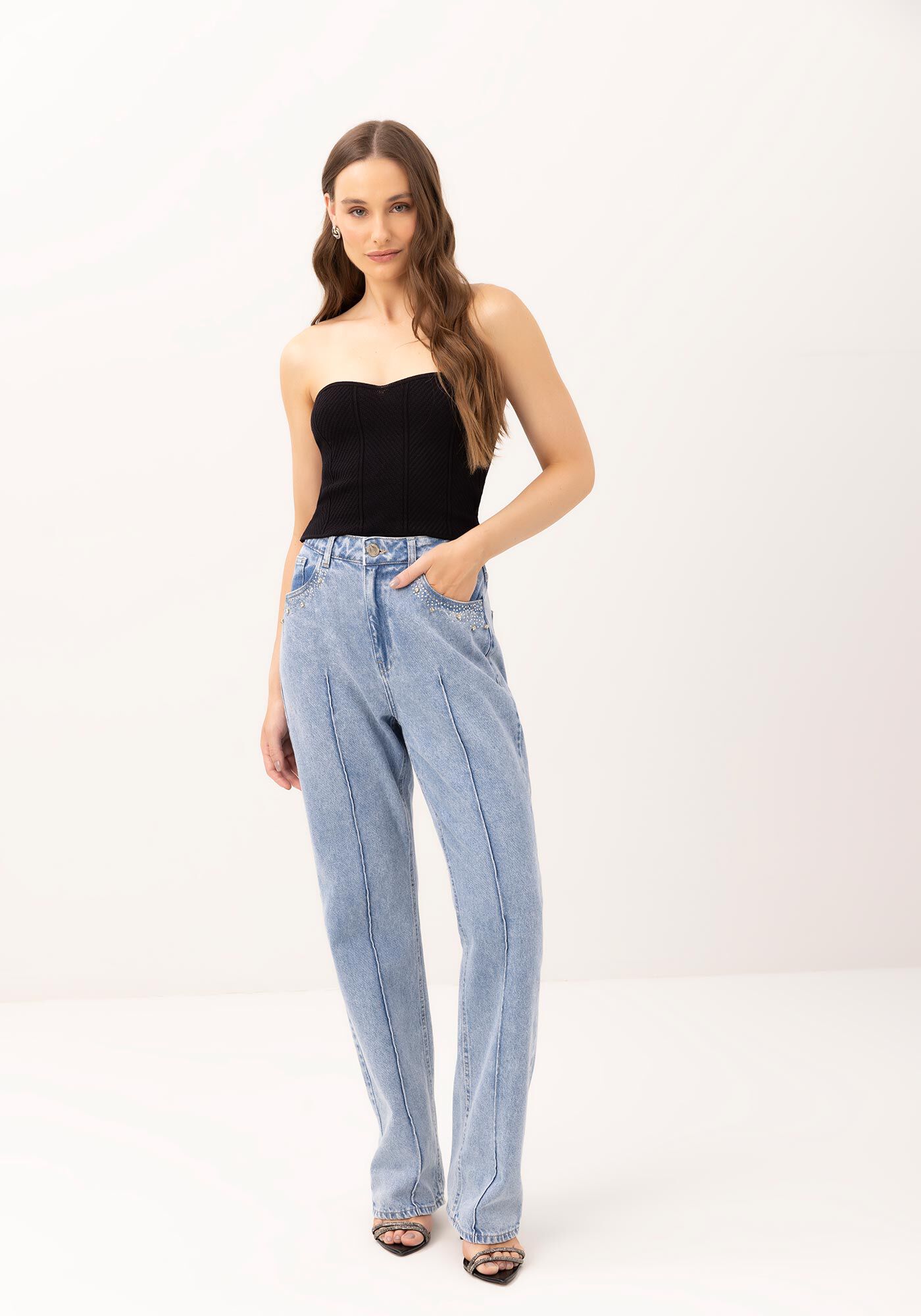 Blusa Tomara que Caia em tric&ocirc; Viscose, PRETO REATIVO, large.