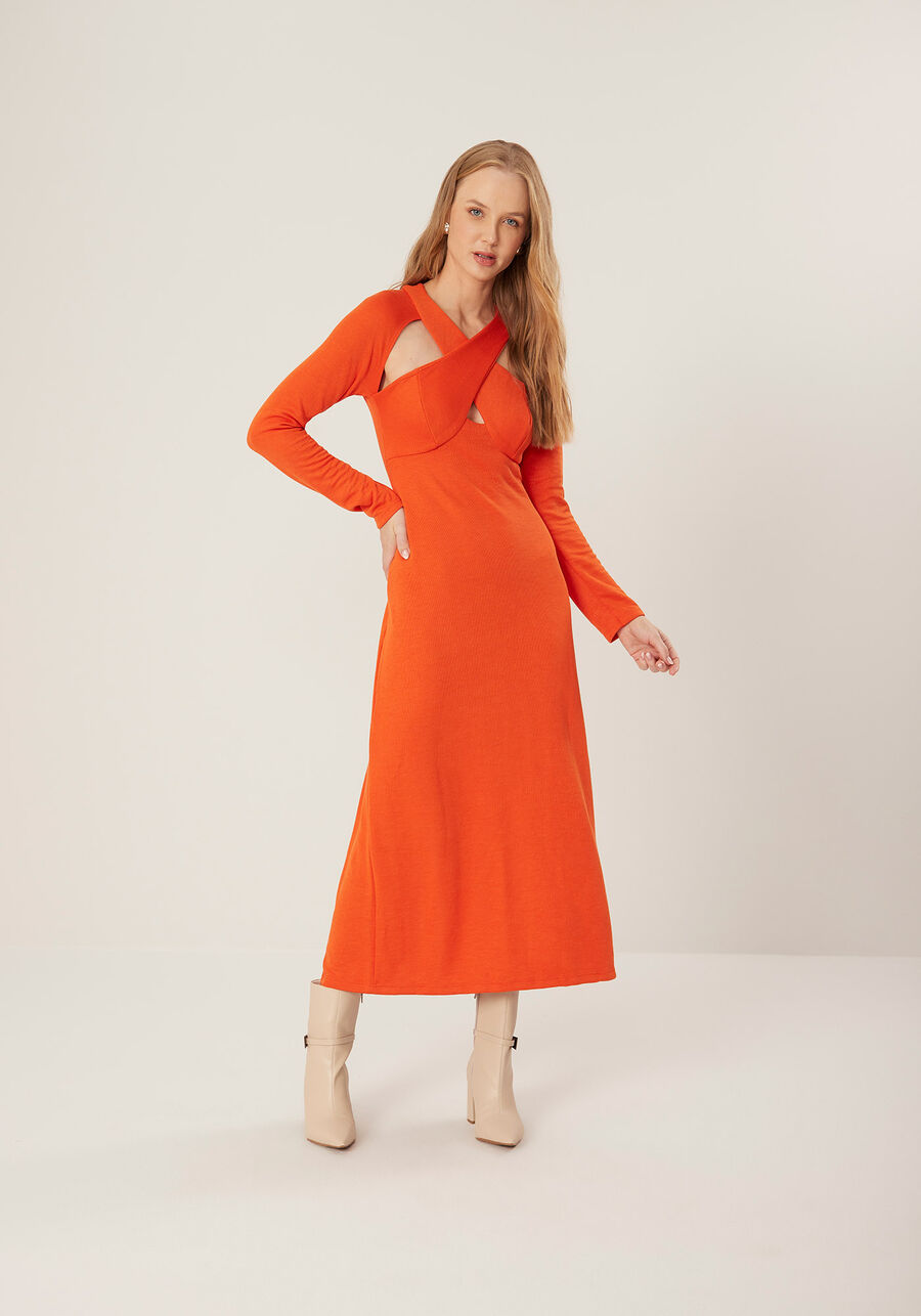 Vestido Midi Chá De Mangas Longas Com Recortes Frontais, . Vestido Midi Chá De Mangas Longas Com Recortes Frontais, , large.