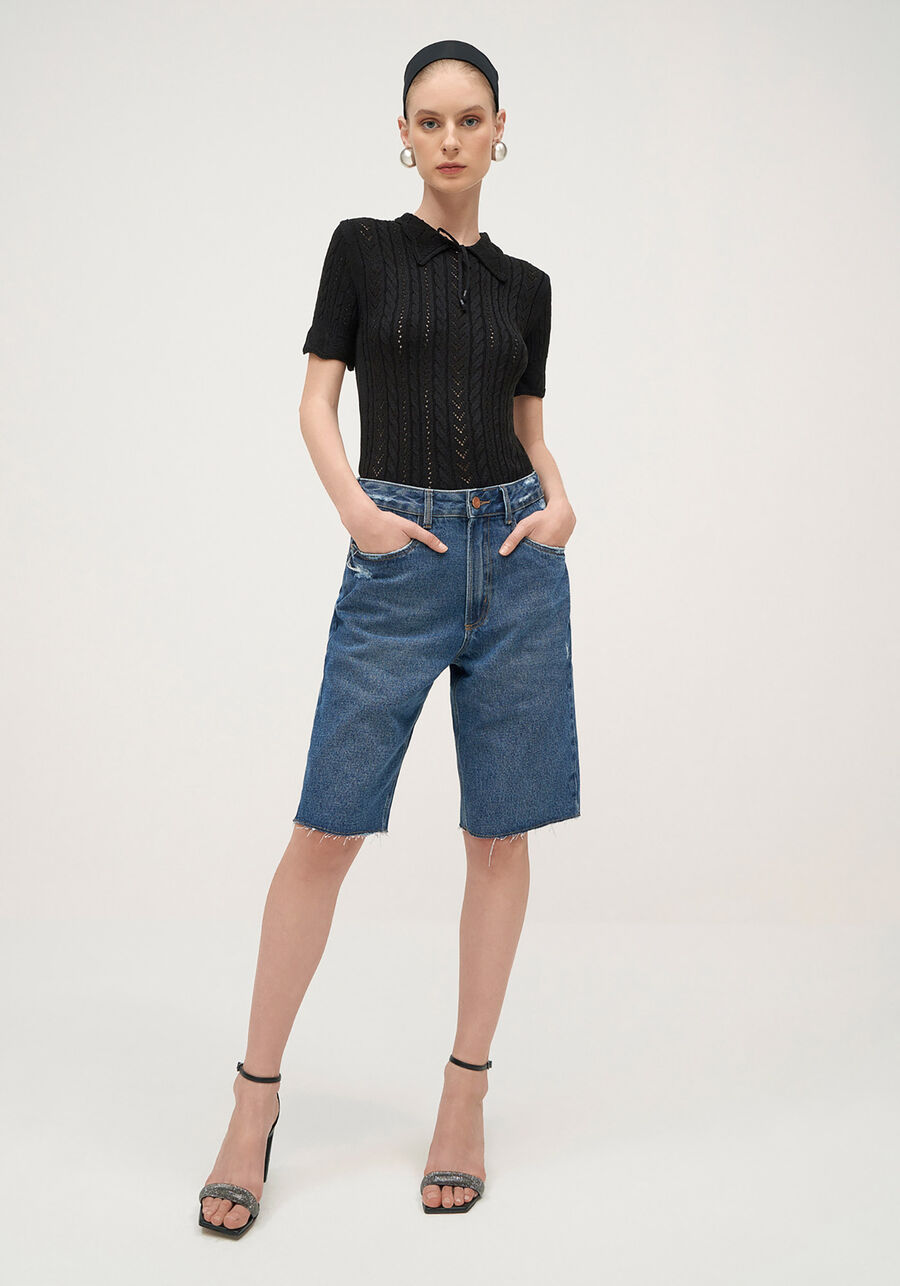 Bermuda Jeans com Cintura Alta, JEANS. Bermuda Jeans com Cintura Alta, JEANS, large.