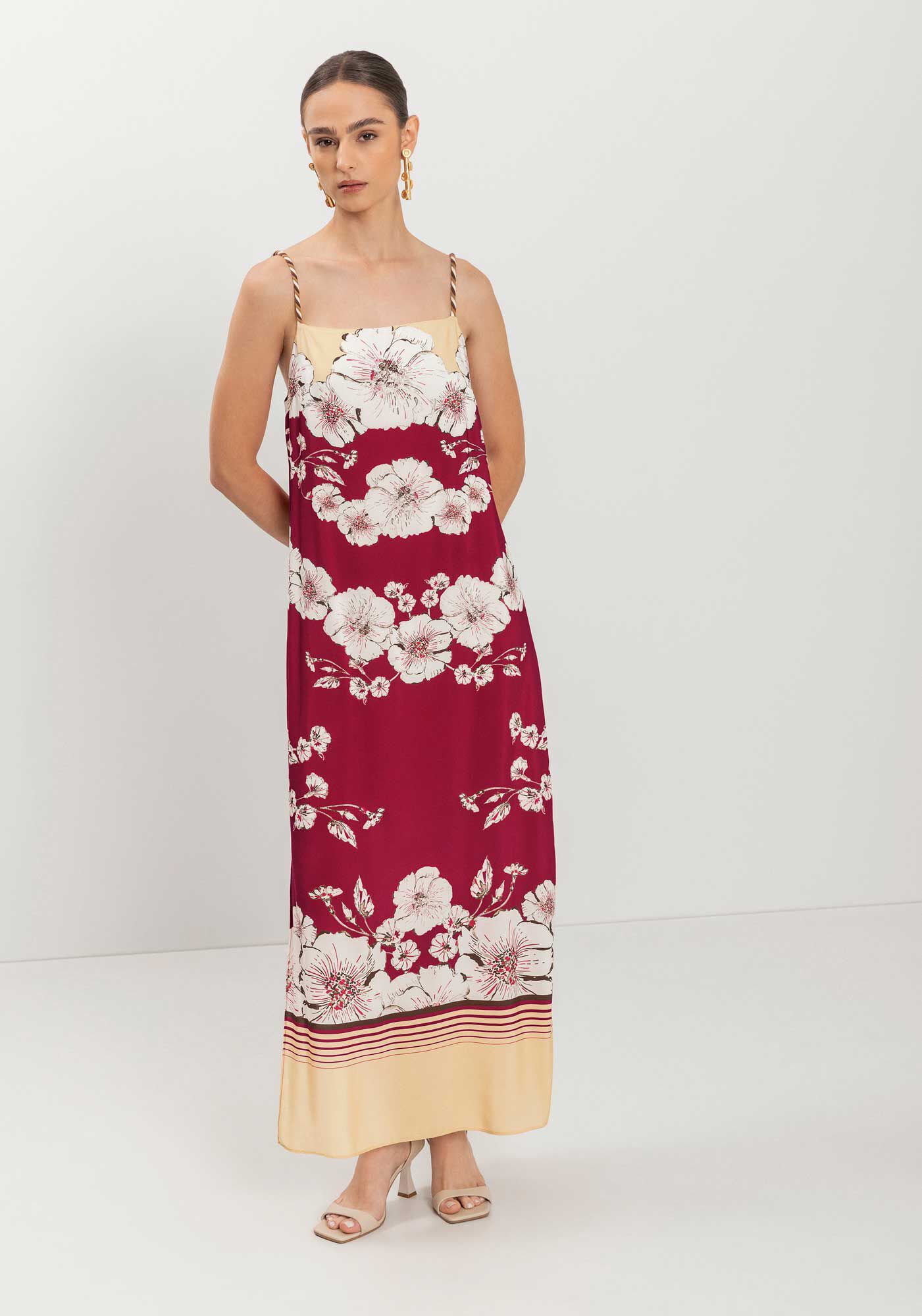 Vestido Estampado De Al&ccedil;as Com Fenda Lateral E Decote Reto, LILY VERMELHO, large.