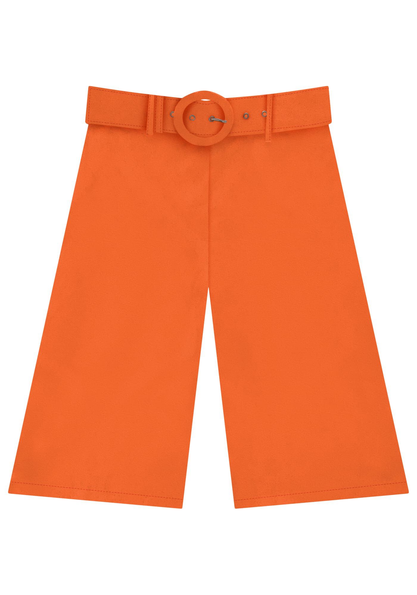 Bermuda em Linho com Cinto Estampado, LARANJA CARMIN, large.