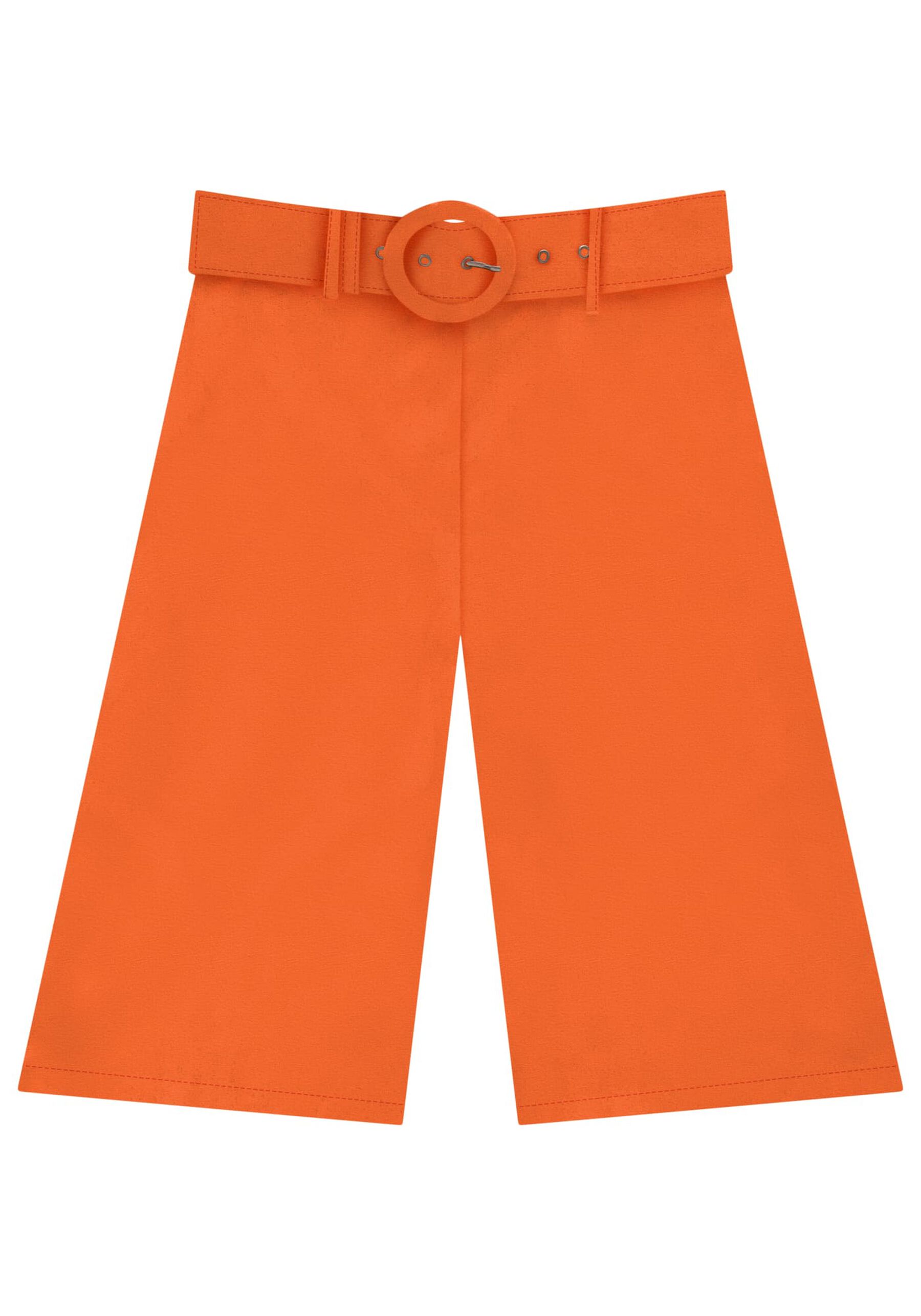 Bermuda em Linho com Cinto Estampado, LARANJA CARMIN. Bermuda em Linho com Cinto Estampado, LARANJA CARMIN, large.