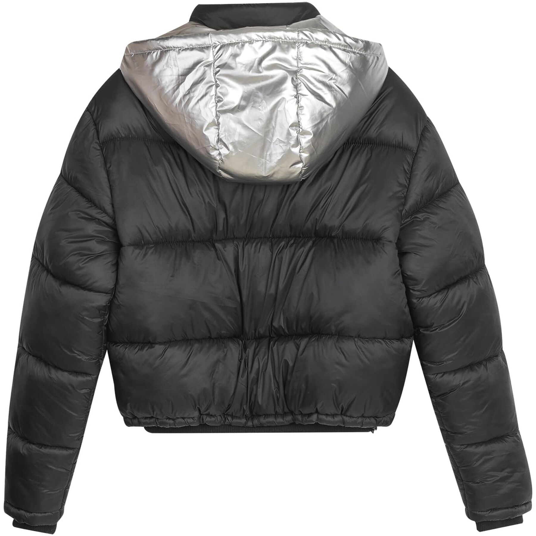 Jaqueta Puffer Máxi com Capuz Metalizado, PRETO REATIVO. Jaqueta Puffer Máxi com Capuz Metalizado, PRETO REATIVO, large.