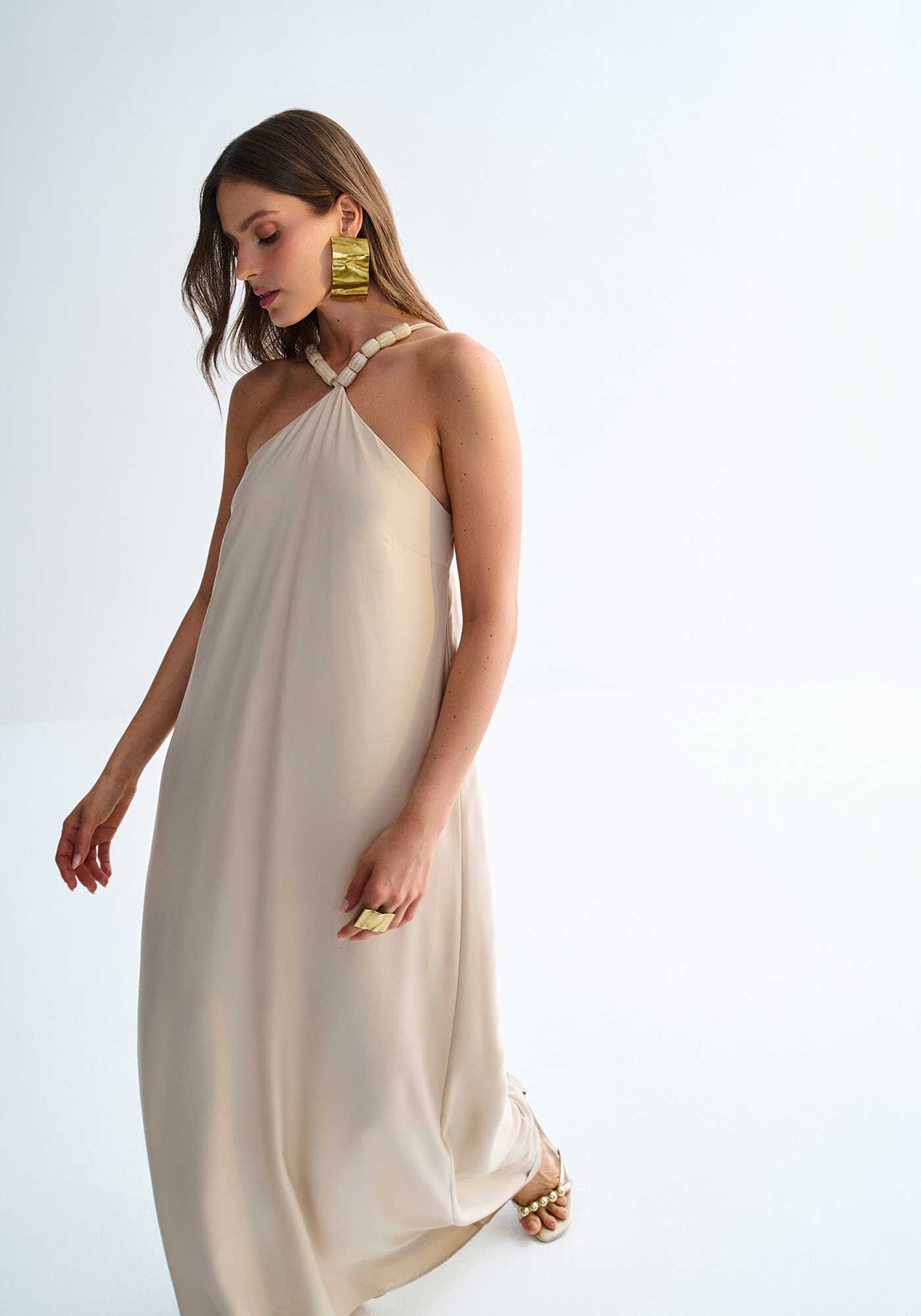 Vestido Longo Cross Neck Detalhe Al&ccedil;as com Cinto, , large.