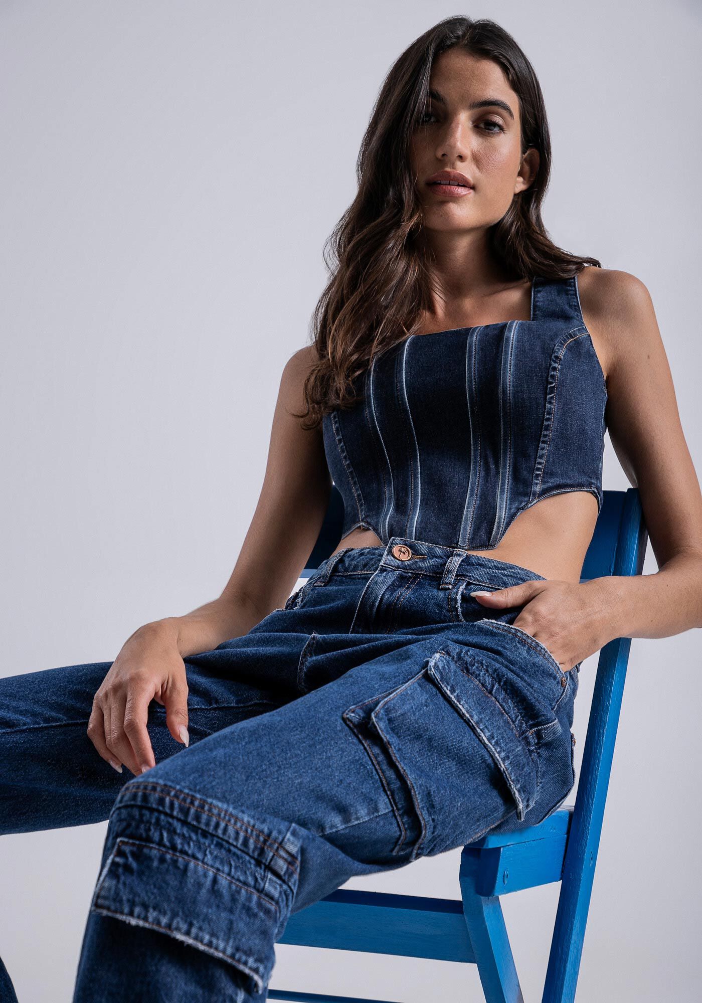 Cal&ccedil;a Jeans Cargo com Cintura Baixa, , large.