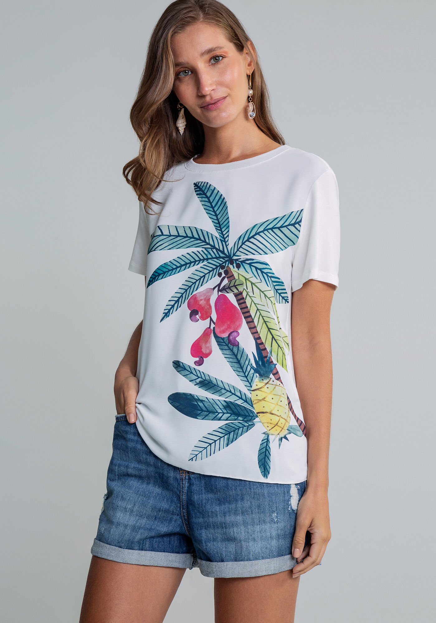 Blusa Manga Curta Estampa, , large.