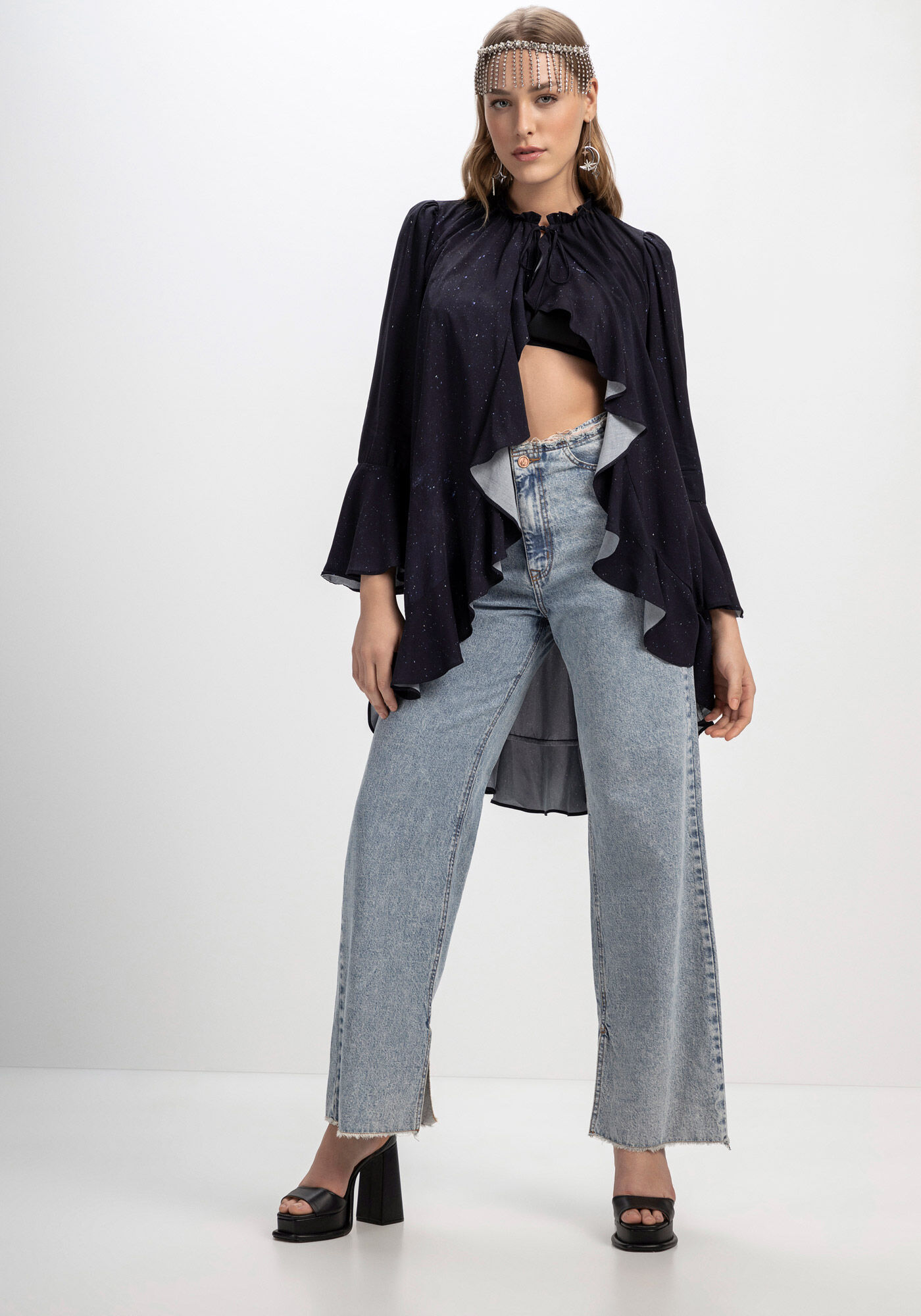 Cal&ccedil;a Jeans Reta Cintura M&eacute;dia Detalhe C&oacute;s, , large.