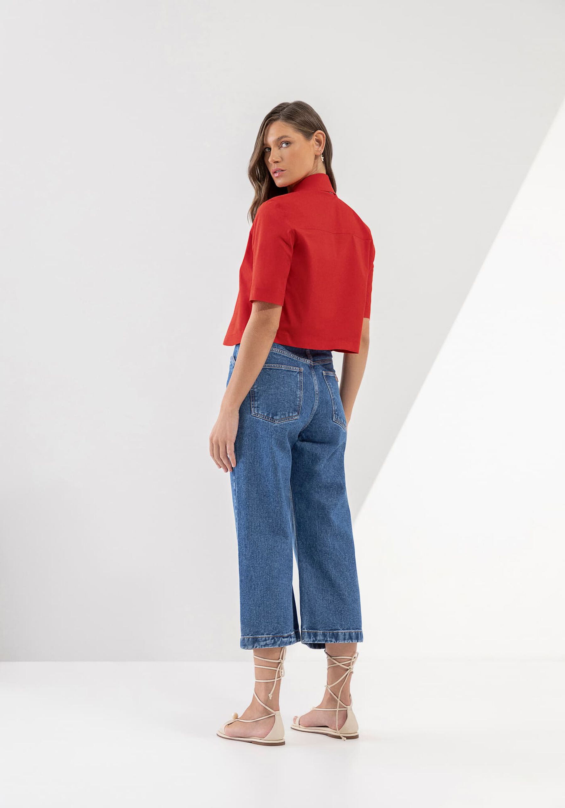 Calça Jeans Pantacourt com Cintura Super Alta, JEANS. Calça Jeans Pantacourt com Cintura Super Alta, JEANS, large.