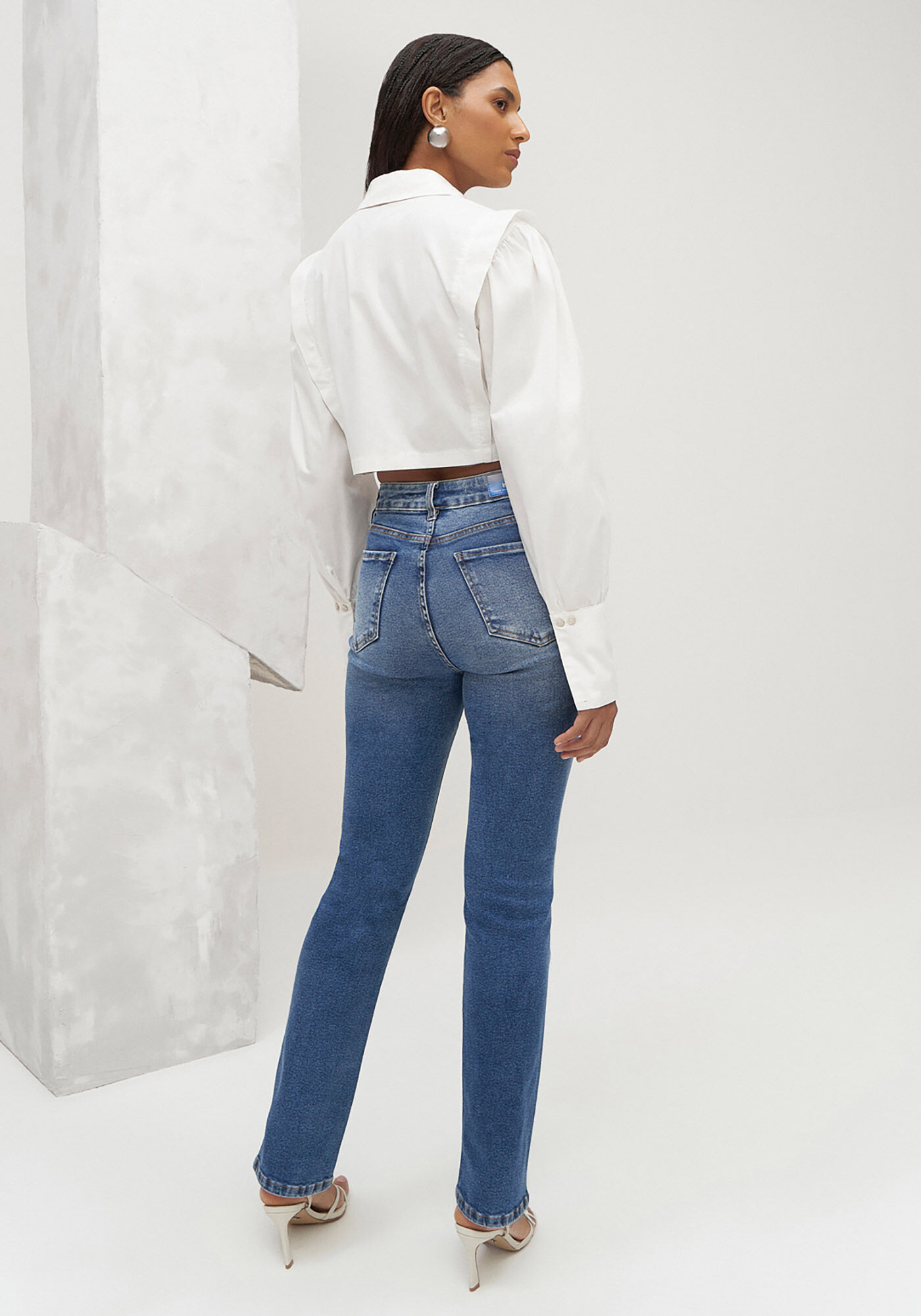 Camisa Cropped em Tricoline com Recorte, , large.