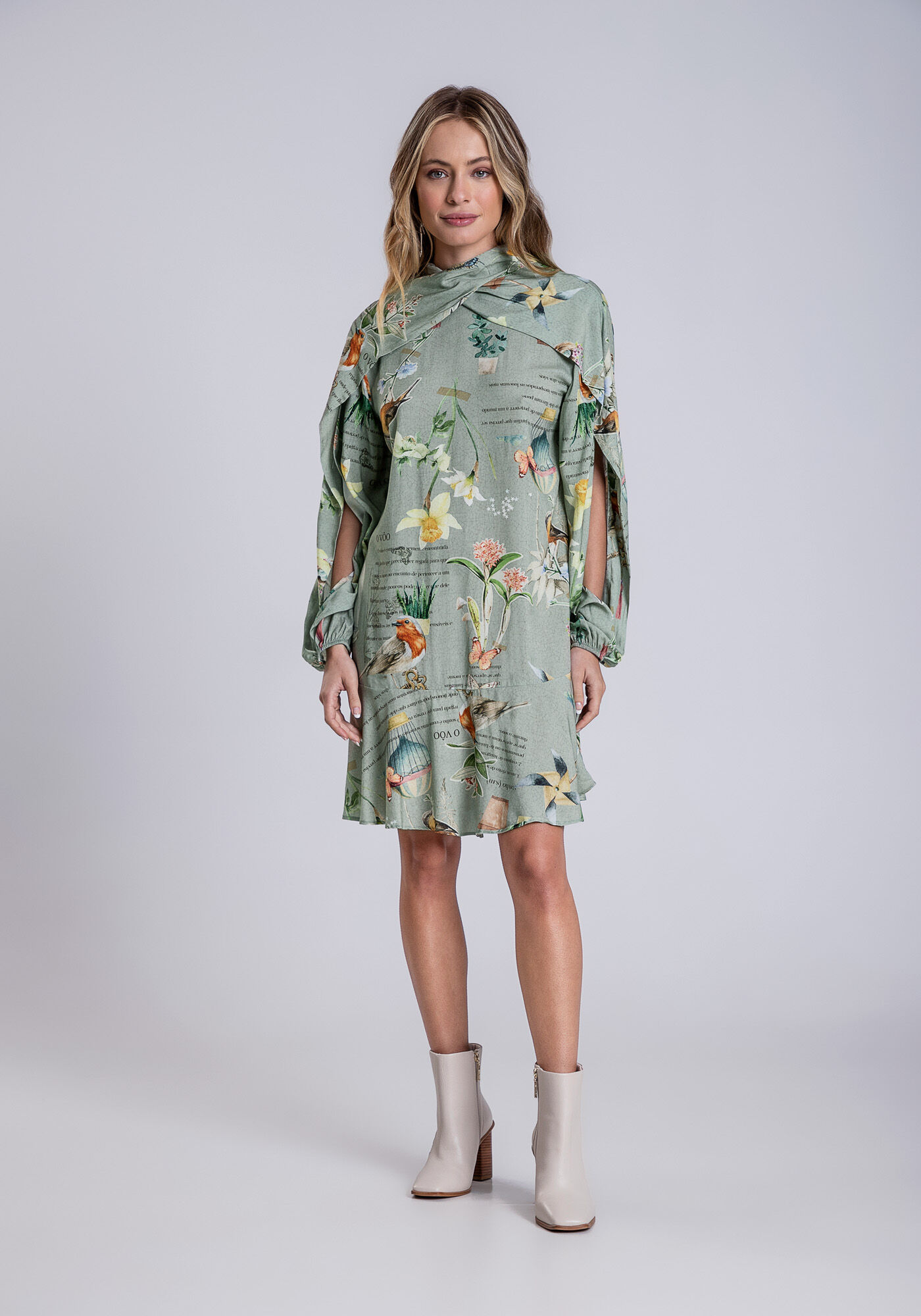 Vestido Mangas Longas Abertura Com Cinto, , large.