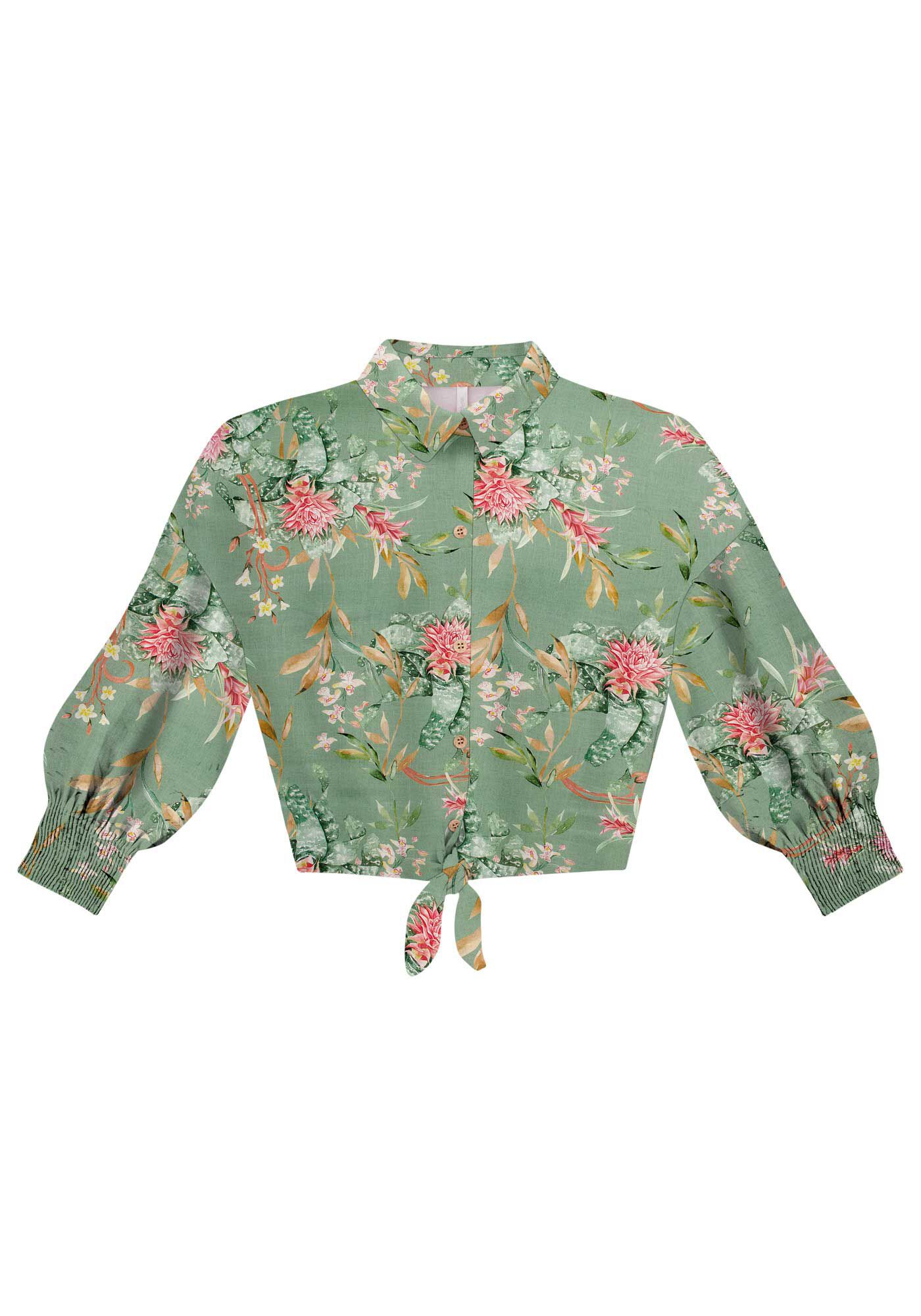 Camisa Estampada Manga 3/4 com La&ccedil;o, HERBARIO, large.