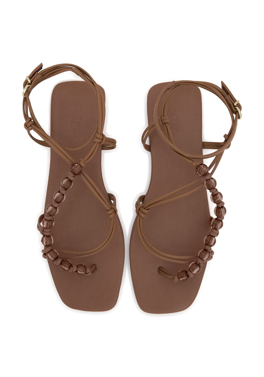 Rasteira Sandália Bico Quadrado com Detalhe, CAMELO. Rasteira Sandália Bico Quadrado com Detalhe, CAMELO, large.