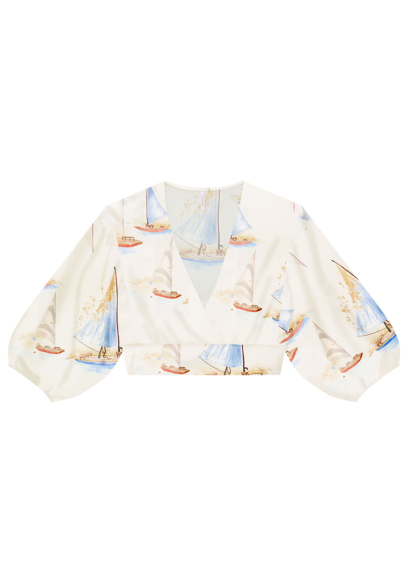 Blusa Cropped em Viscose com Mangas Amplas, MARACAIPE, large.