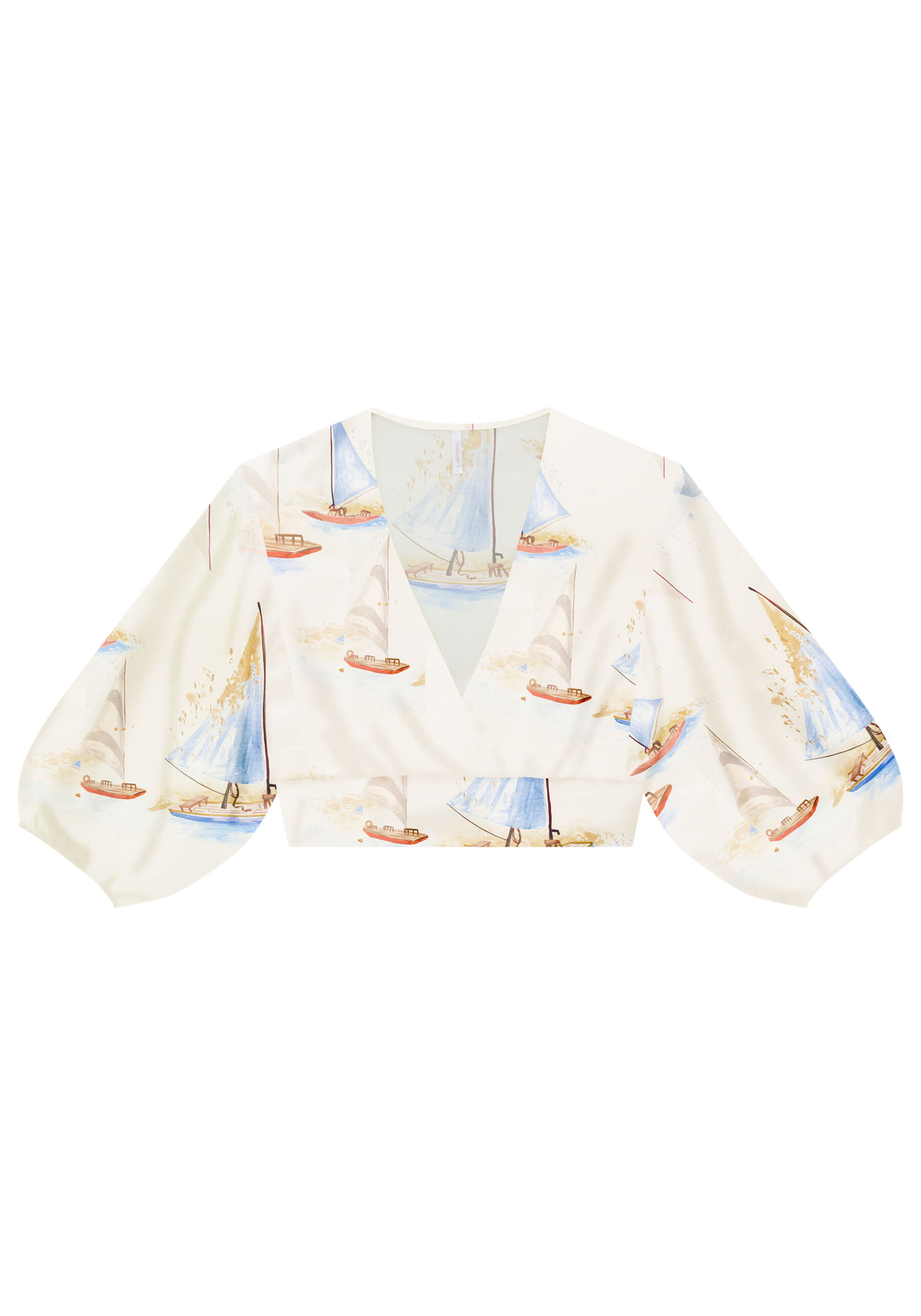Blusa Cropped em Viscose com Mangas Amplas, MARACAIPE. Blusa Cropped em Viscose com Mangas Amplas, MARACAIPE, large.
