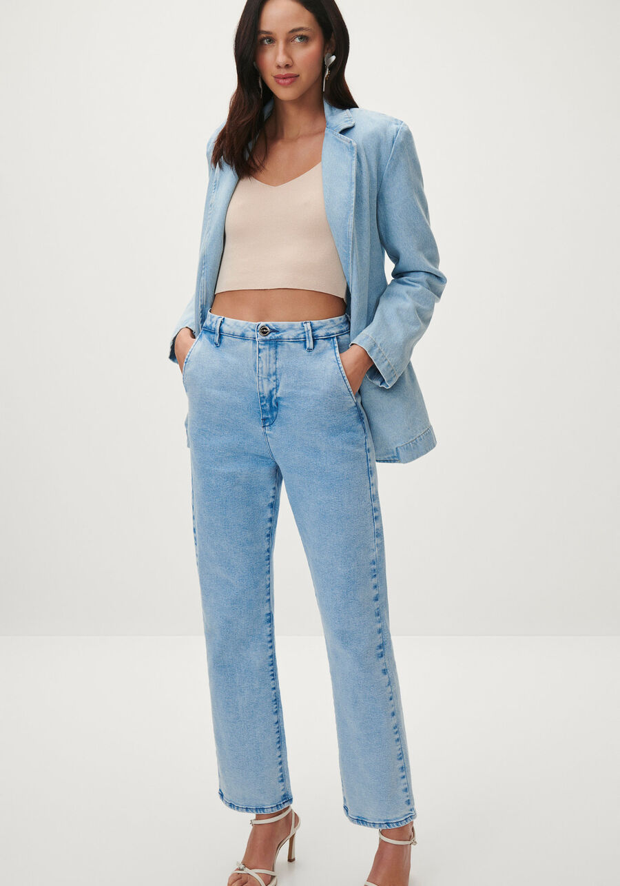 Blazer Jeans Alongado Alfaiataria, JEANS. Blazer Jeans Alongado Alfaiataria, JEANS, large.