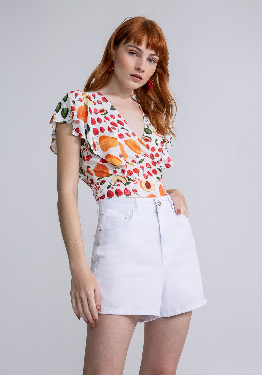 Shorts Sarja Hot Pant Califórnia, BRANCO. Shorts Sarja Hot Pant Califórnia, BRANCO, large.