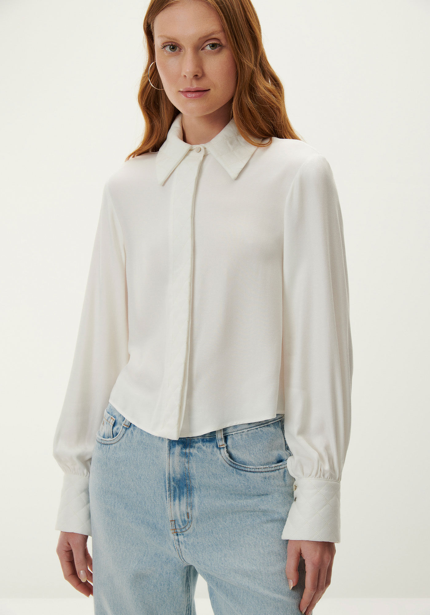 Camisa em Viscose com Manga Longa Bufante, , large.