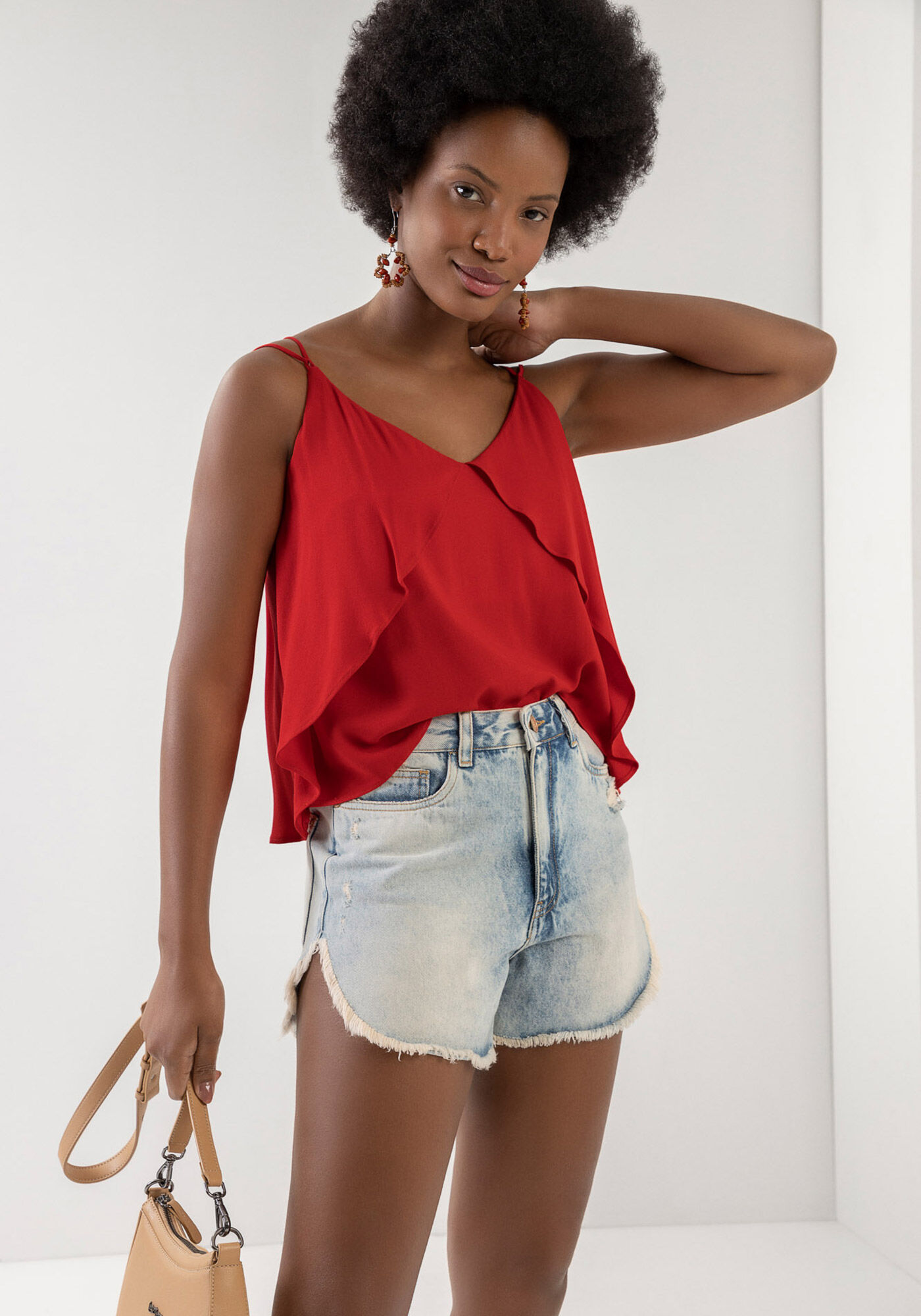 Blusa em Crepe com Babado e Recorte Costas, , large.