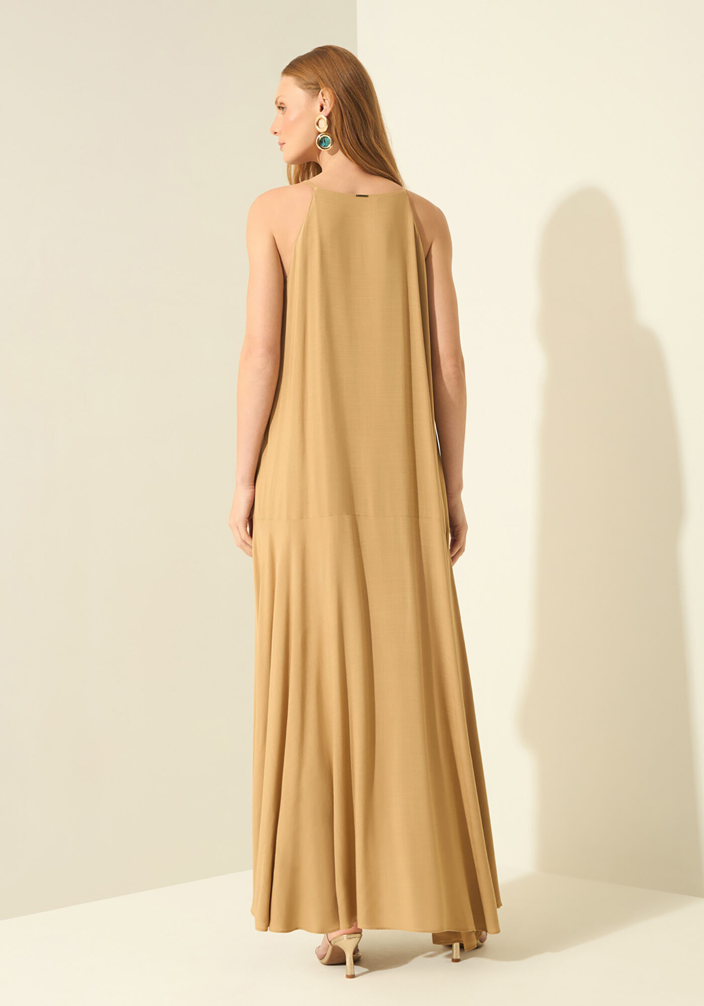 Vestido Longo De Al&ccedil;as Com Amarra&ccedil;&atilde;o, BEGE ALIEN, large.