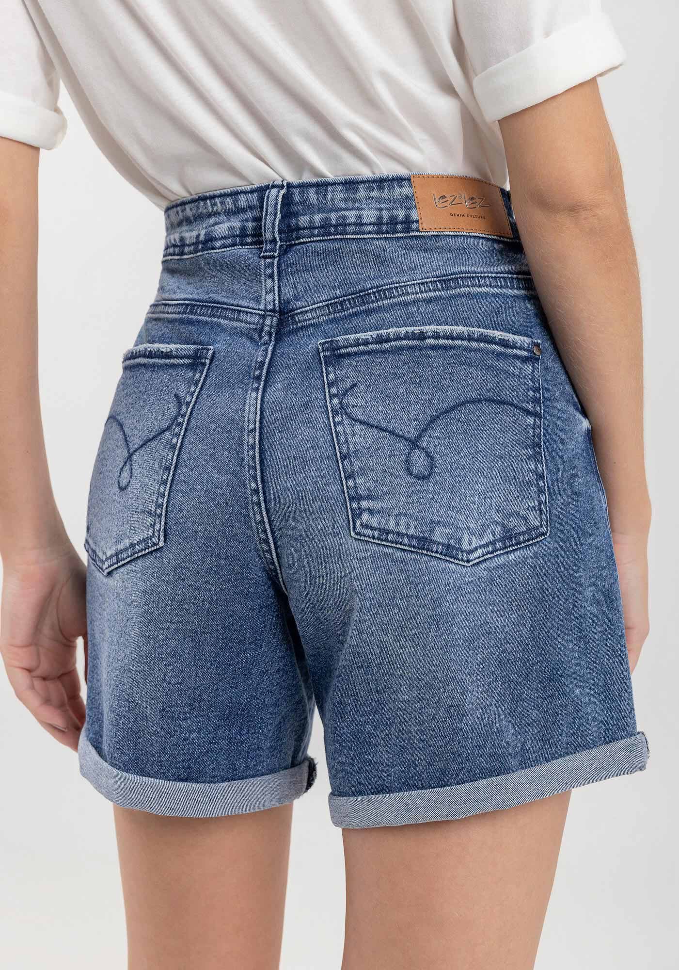 Bermuda Jeans Boyfriend Com Bolsos E Cintura M&eacute;dia, JEANS, large.