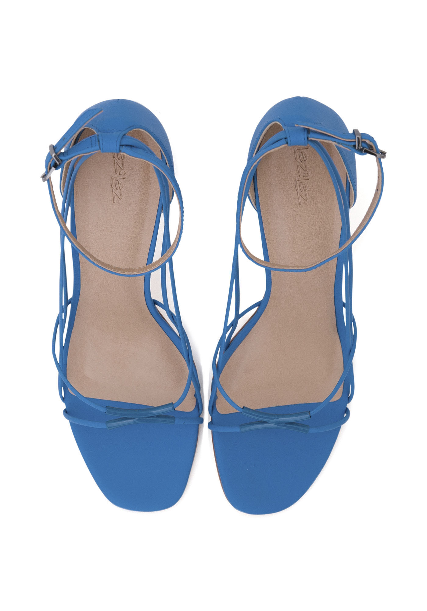 Sand&aacute;lia Salto Fino em Couro com Tiras, AZUL BAIANO, large.