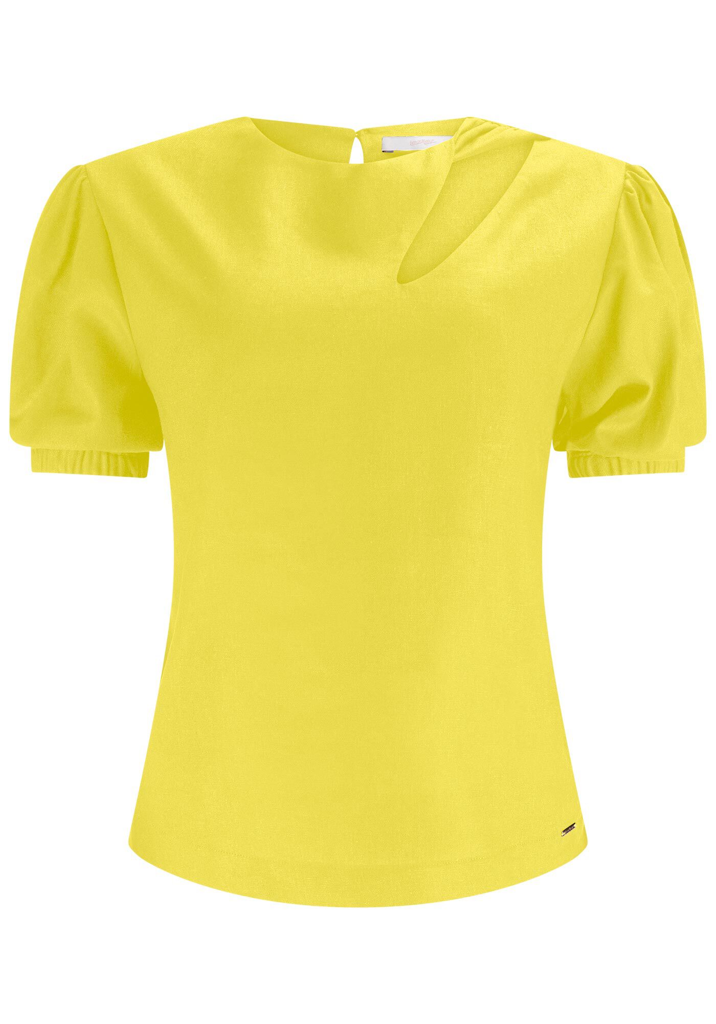 Blusa Manga Curta em Linho com Cut Out Decote, , large.