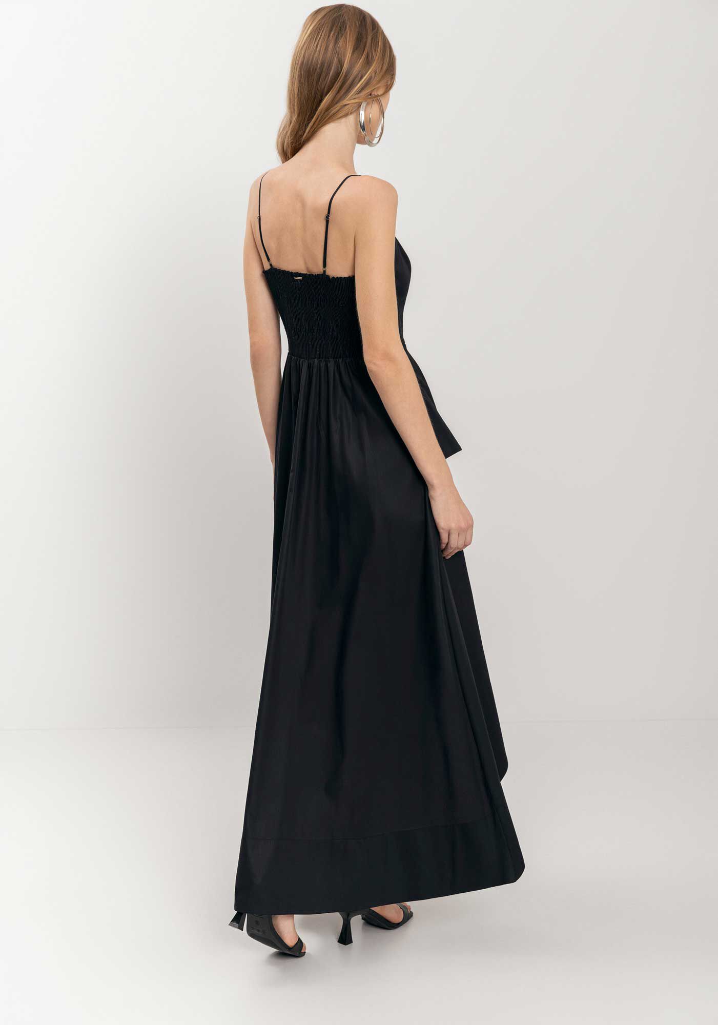 Vestido Longo De Al&ccedil;as Com Transpasse Em Tafet&aacute;, , large.