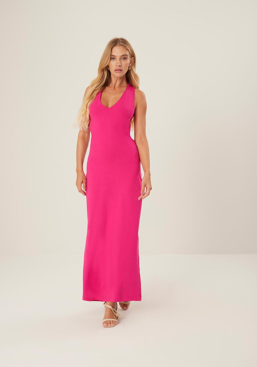 Vestido Midi Alongado em Malha Power com Recorte Costas, ROSA DELIGHT. Vestido Midi Alongado em Malha Power com Recorte Costas, ROSA DELIGHT, large.