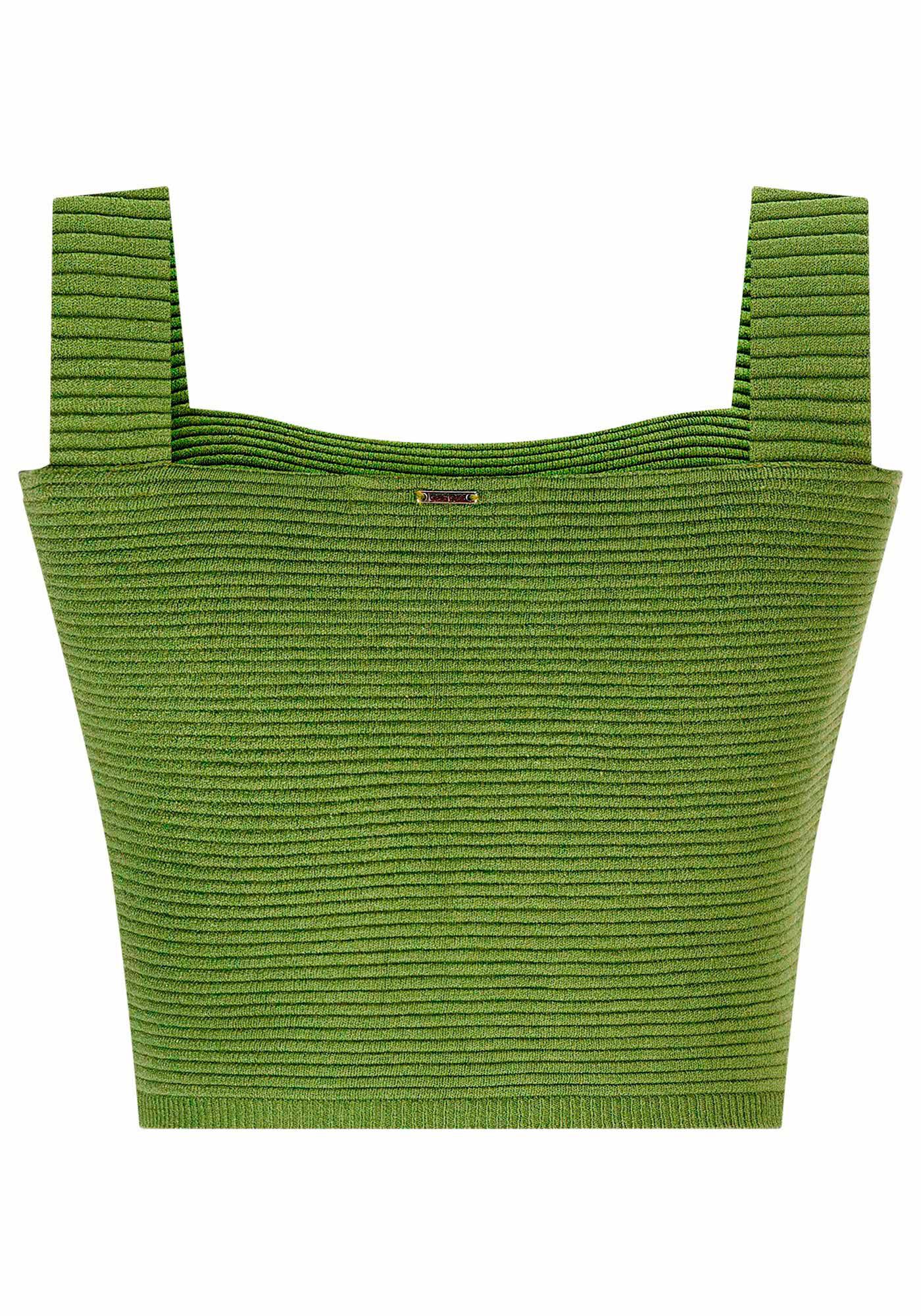 Blusa Cropped em Tric&ocirc; Canelado com Decote Reto, , large.