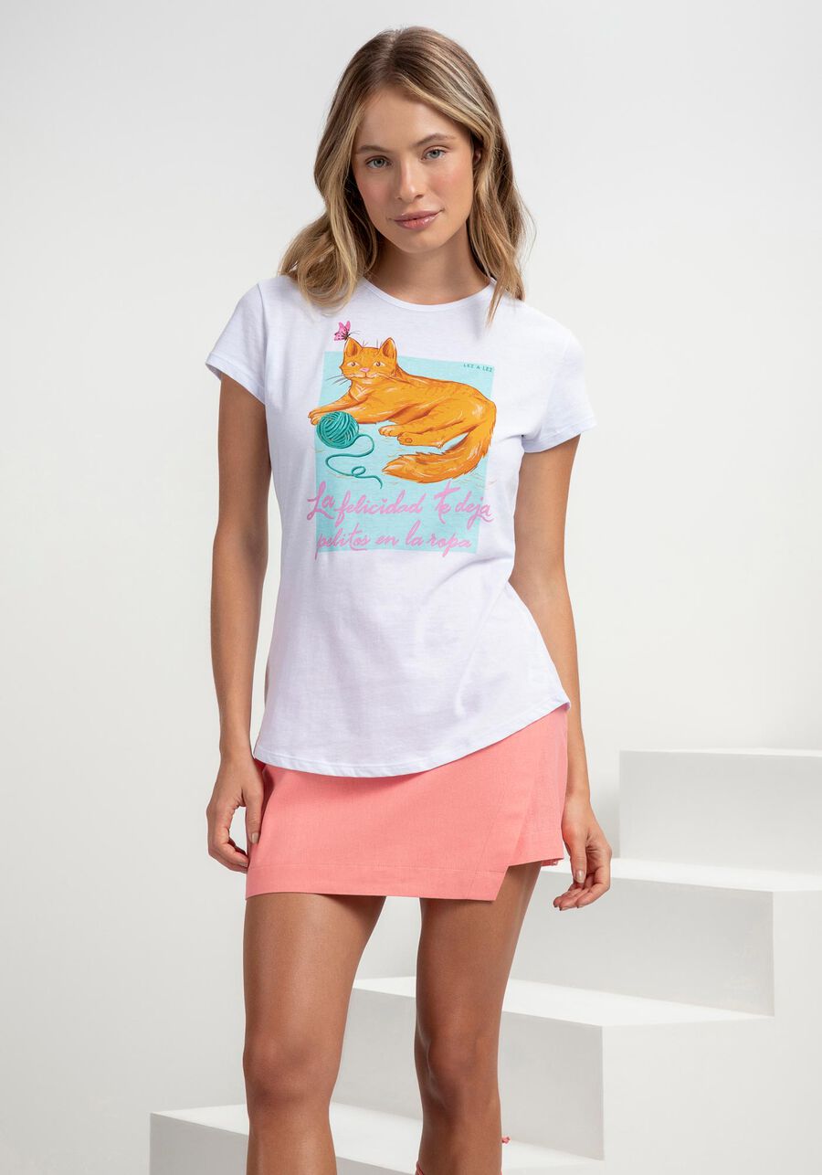 T-shirt em Malha com Estampa Pet Lover, BRANCO, large.