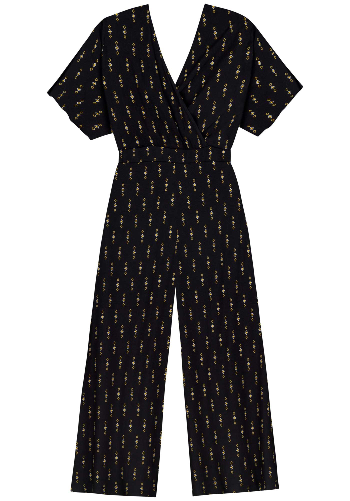 Macac&atilde;o Longo Estampado Transpassado De Mangas Curtas, , large.