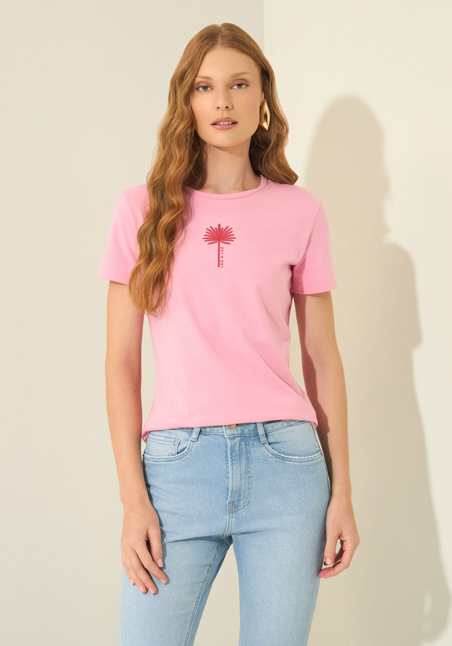 T- shirt Com Mangas Curtas E Estampa Localizada, ROSA AGATE. T- shirt Com Mangas Curtas E Estampa Localizada, ROSA AGATE, large.