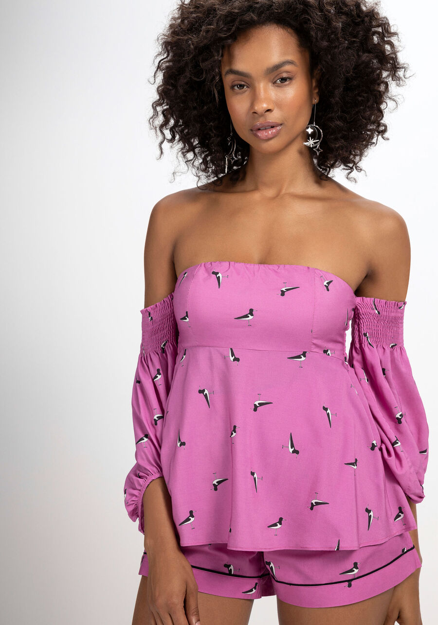 Blusa Estampada com Manga Bufante Removível, . Blusa Estampada com Manga Bufante Removível, , large.