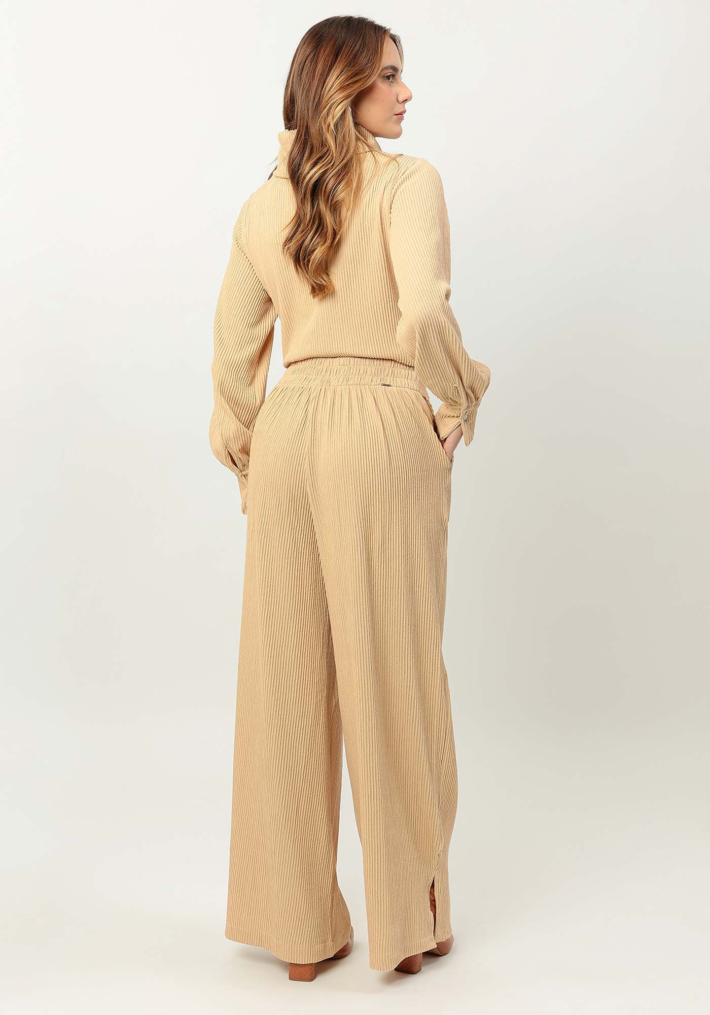 Cal&ccedil;a Pantalona em Malha com Bolsos, BEGE FLAME, large.