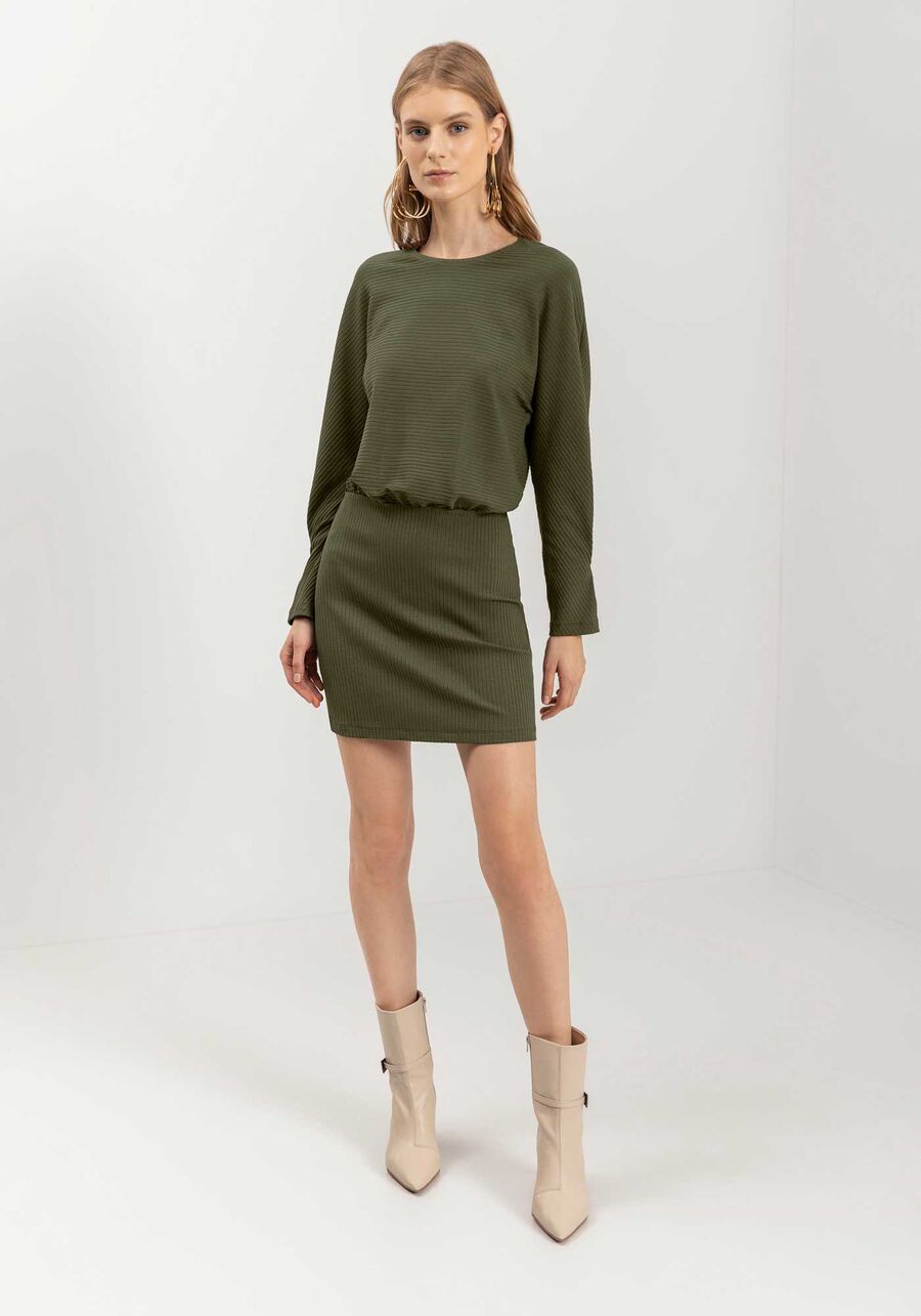 Vestido Curto De Manga Longa Em Malha Canelada De Viscose, . Vestido Curto De Manga Longa Em Malha Canelada De Viscose, , large.