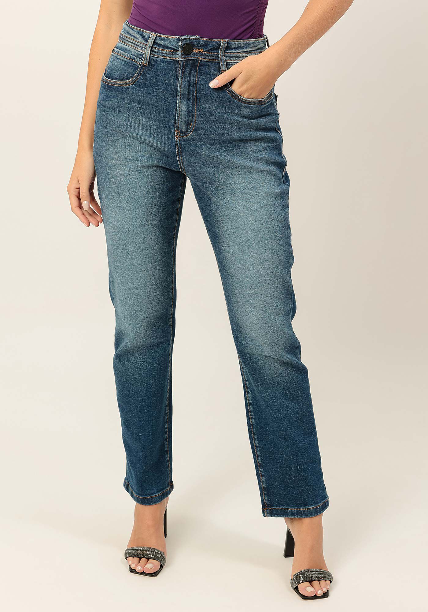 Cal&ccedil;a Jeans Reta Slim Cintura Alta Cropped, , large.