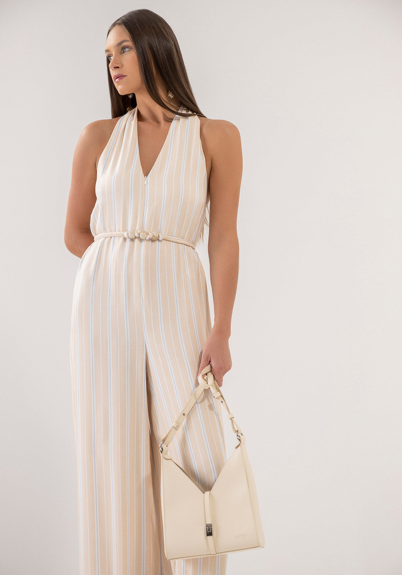 Macac&atilde;o Longo Listrado em Viscose com Cinto, , large.