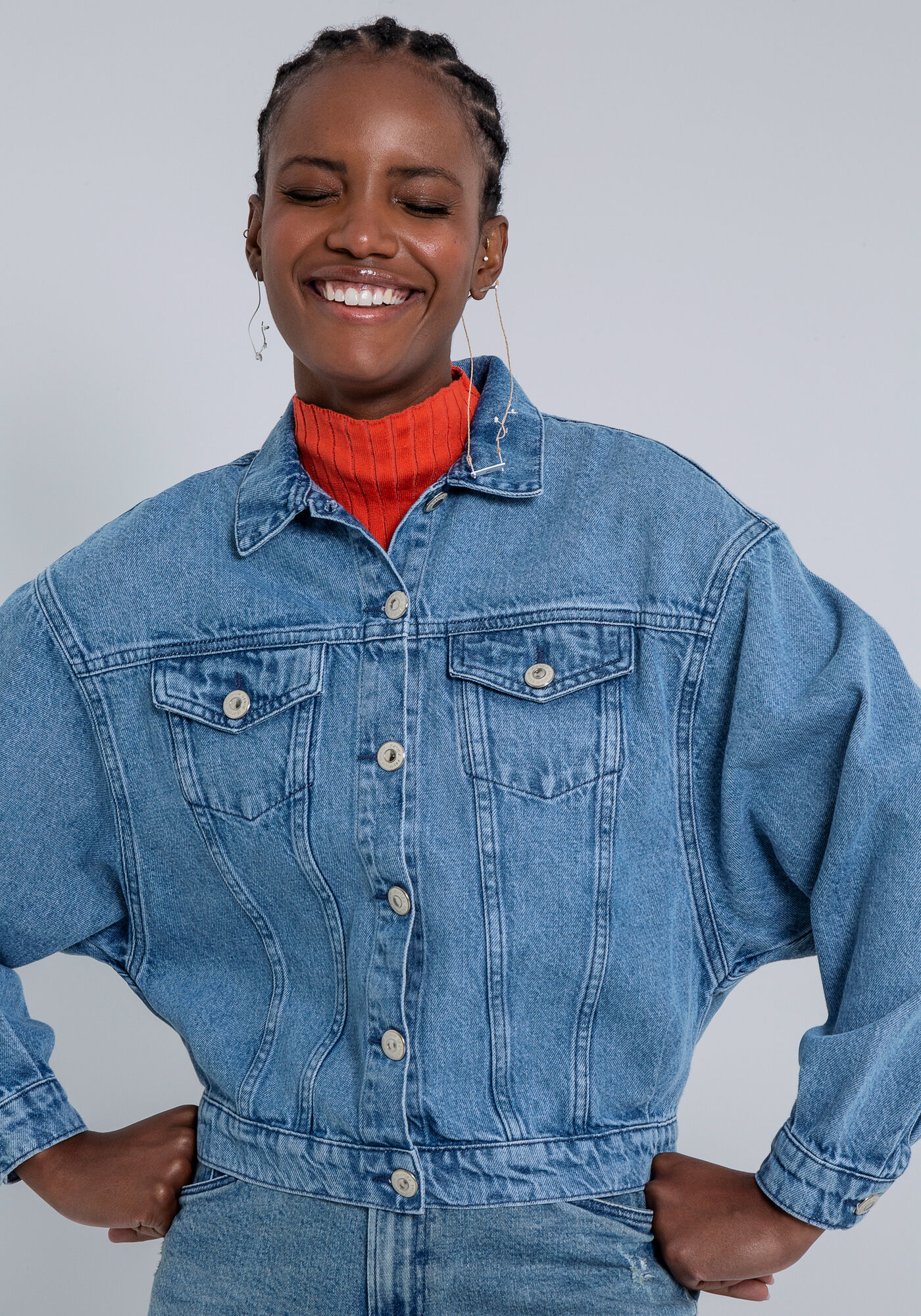 Jaqueta Jeans Bordado Borboleta, JEANS, large.