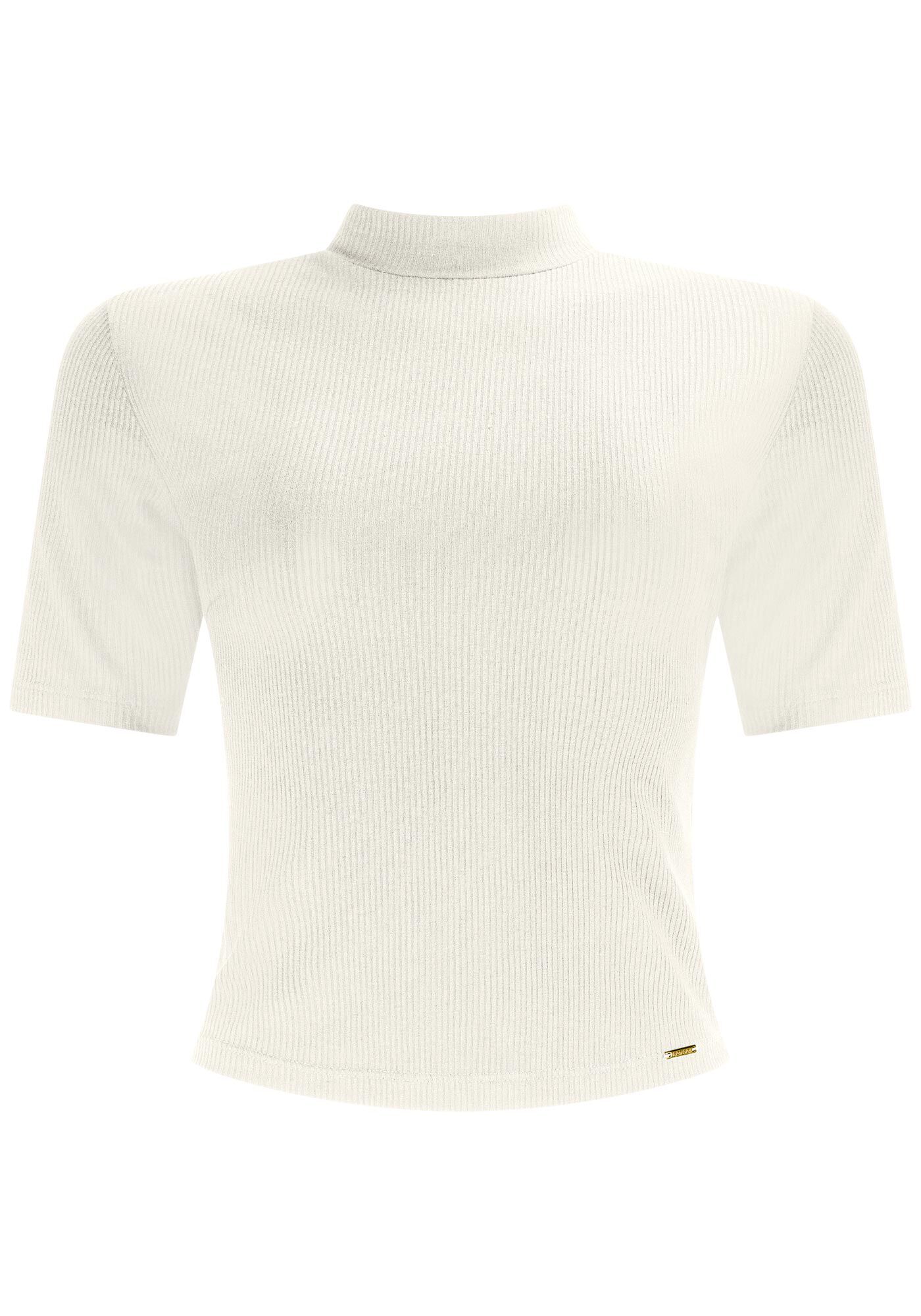 Blusa Manga Curta Canelada com Gola Alta, , large.