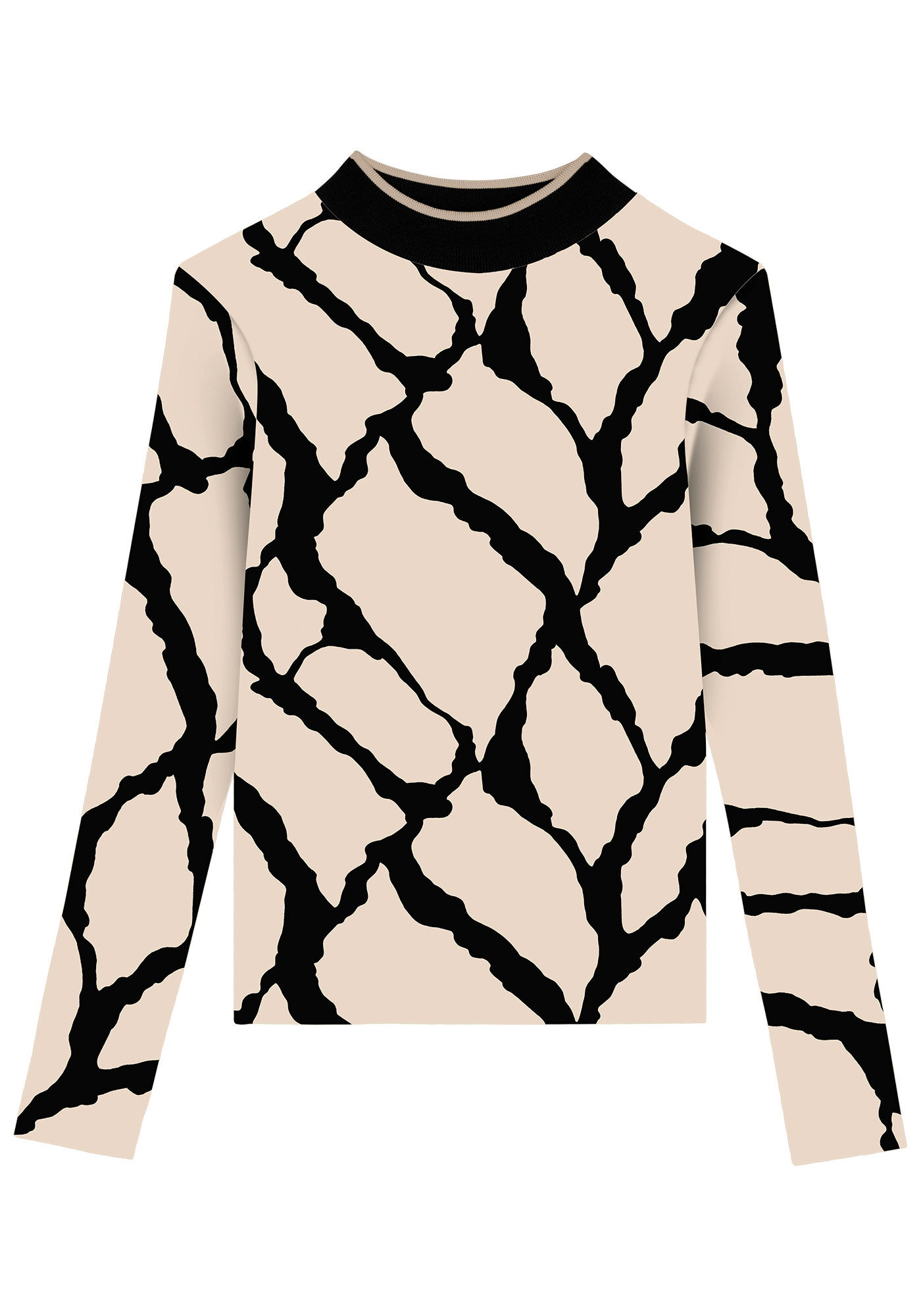 Blusa Manga Longa Canelada com Gola Alta Retil&iacute;nea, , large.