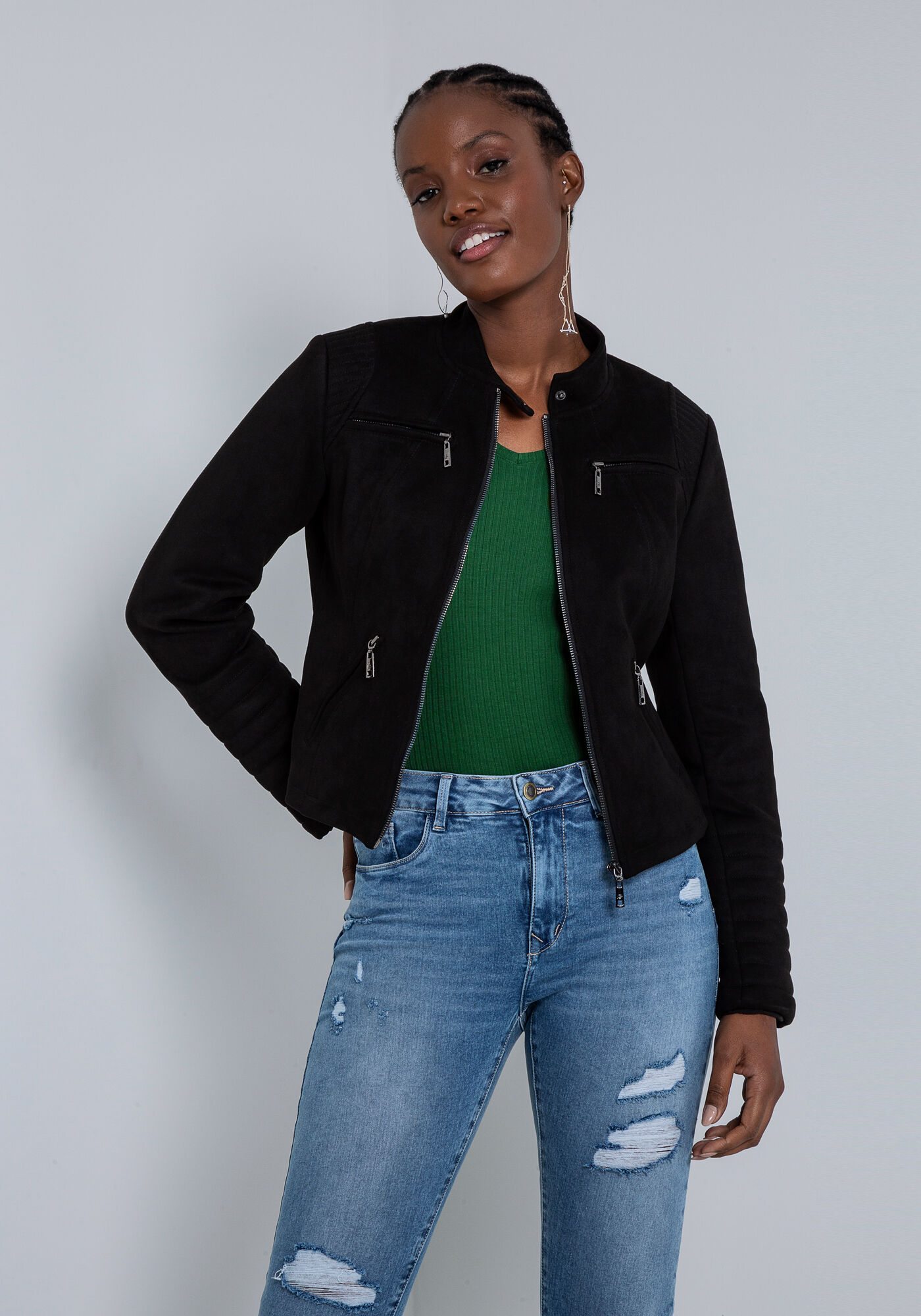 Blusa Manga Longa em Malha Decote V, , large.