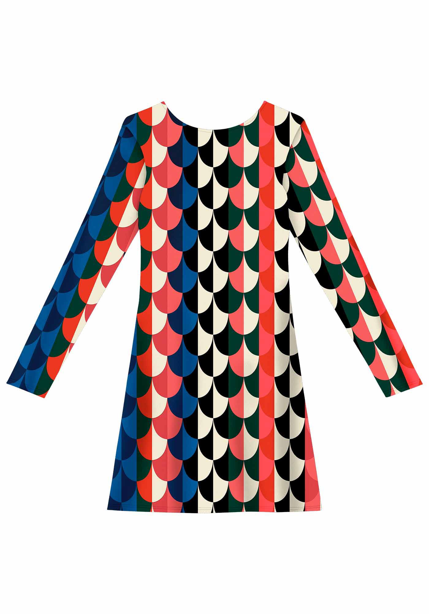 Vestido Curto Manga Longa Estampado com V Costas, , large.