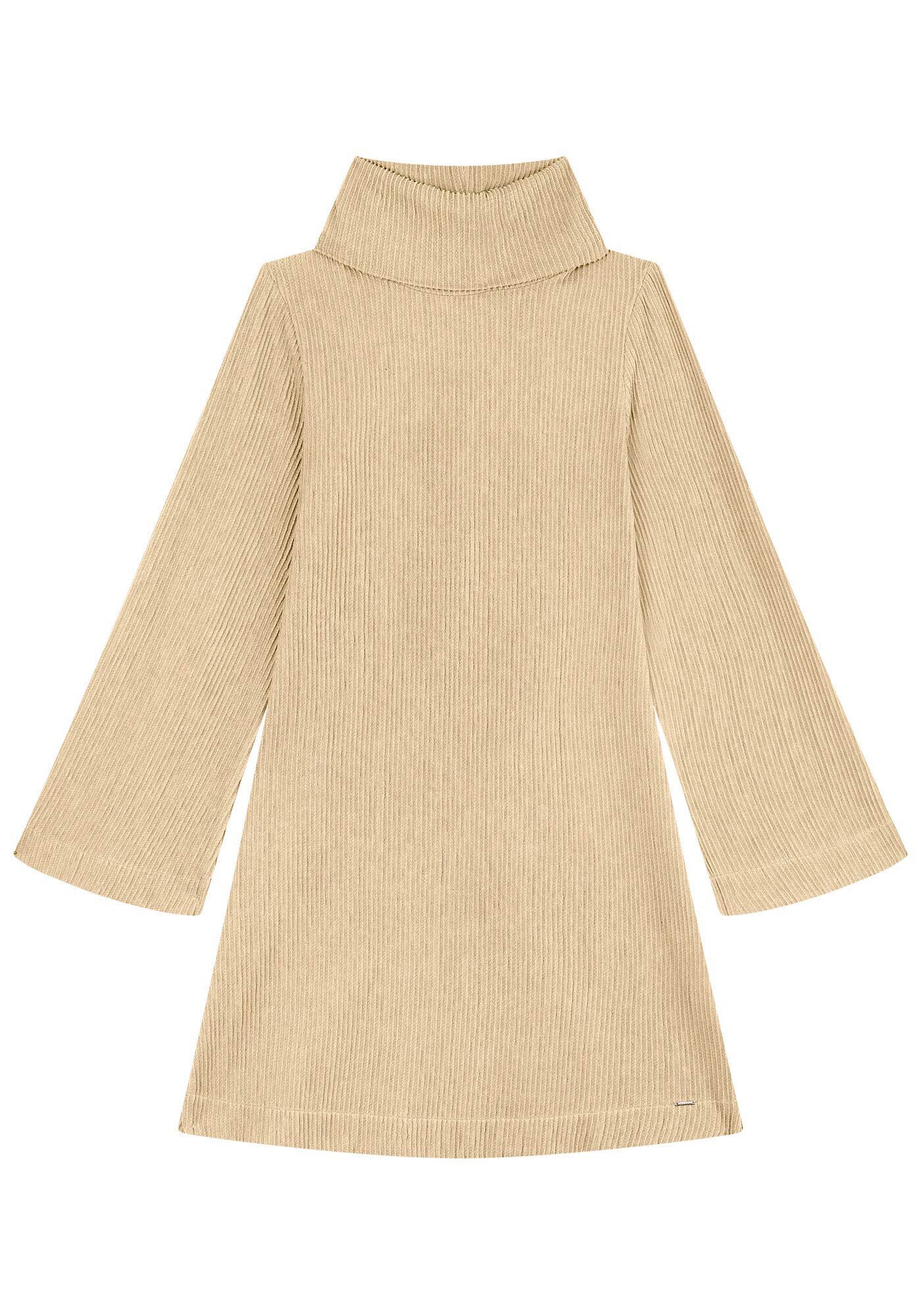 Vestido Curto Manga Longa com M&aacute;xi Gola Alta, , large.